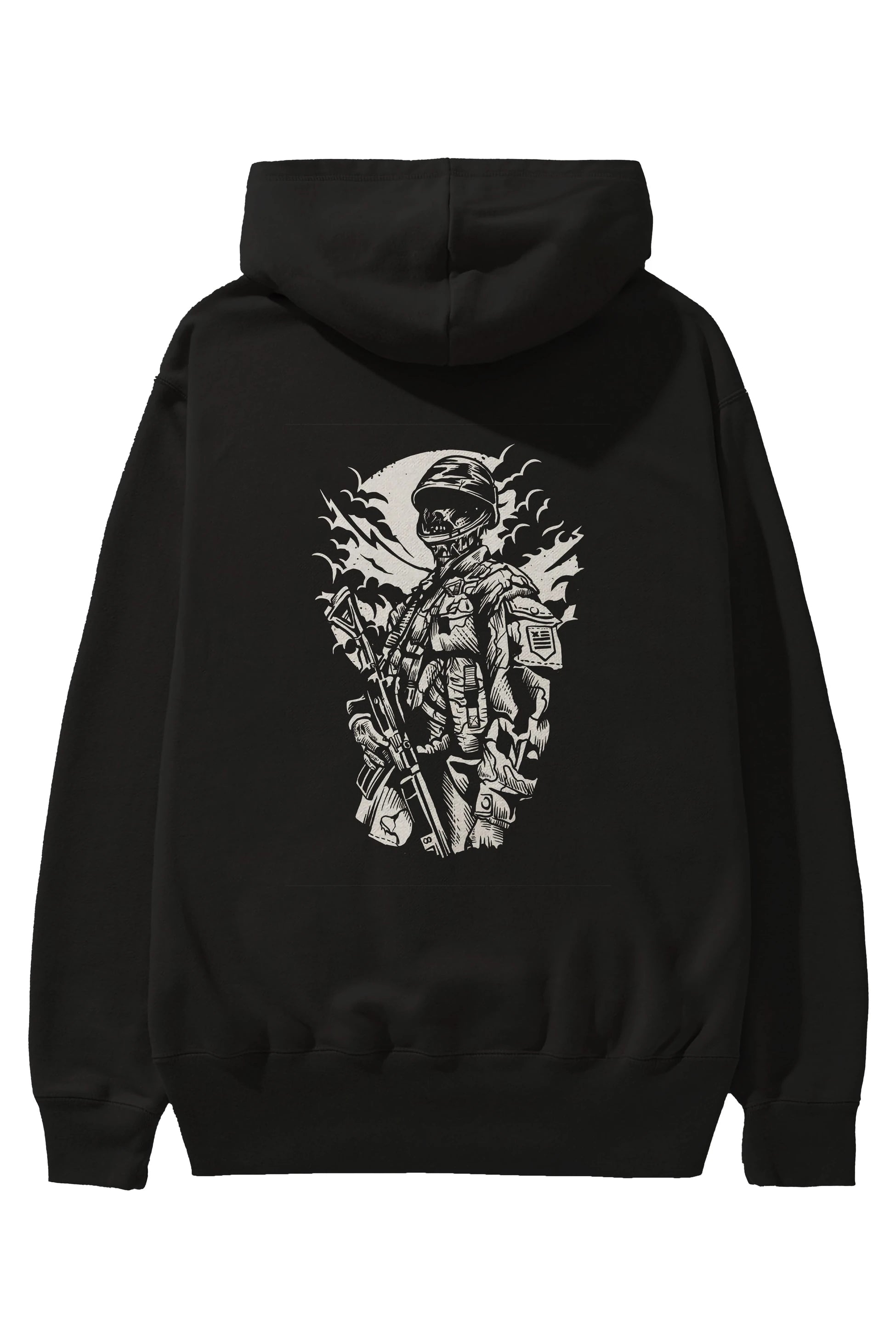 Zombie Soldier Arka Baskılı Hoodie Oversize Kapüşonlu Sweatshirt Erkek Kadın Unisex