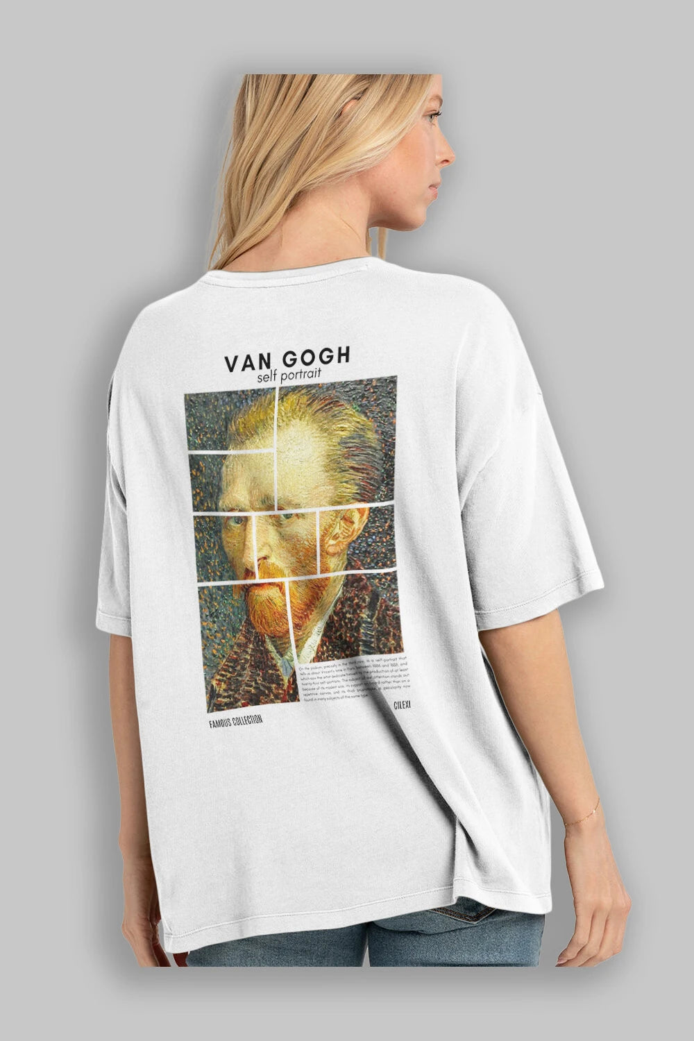 Van Gogh Self Portrait Arka Baskılı Oversize t-shirt Erkek Kadın Bisiklet Yaka Pamuk tişort
