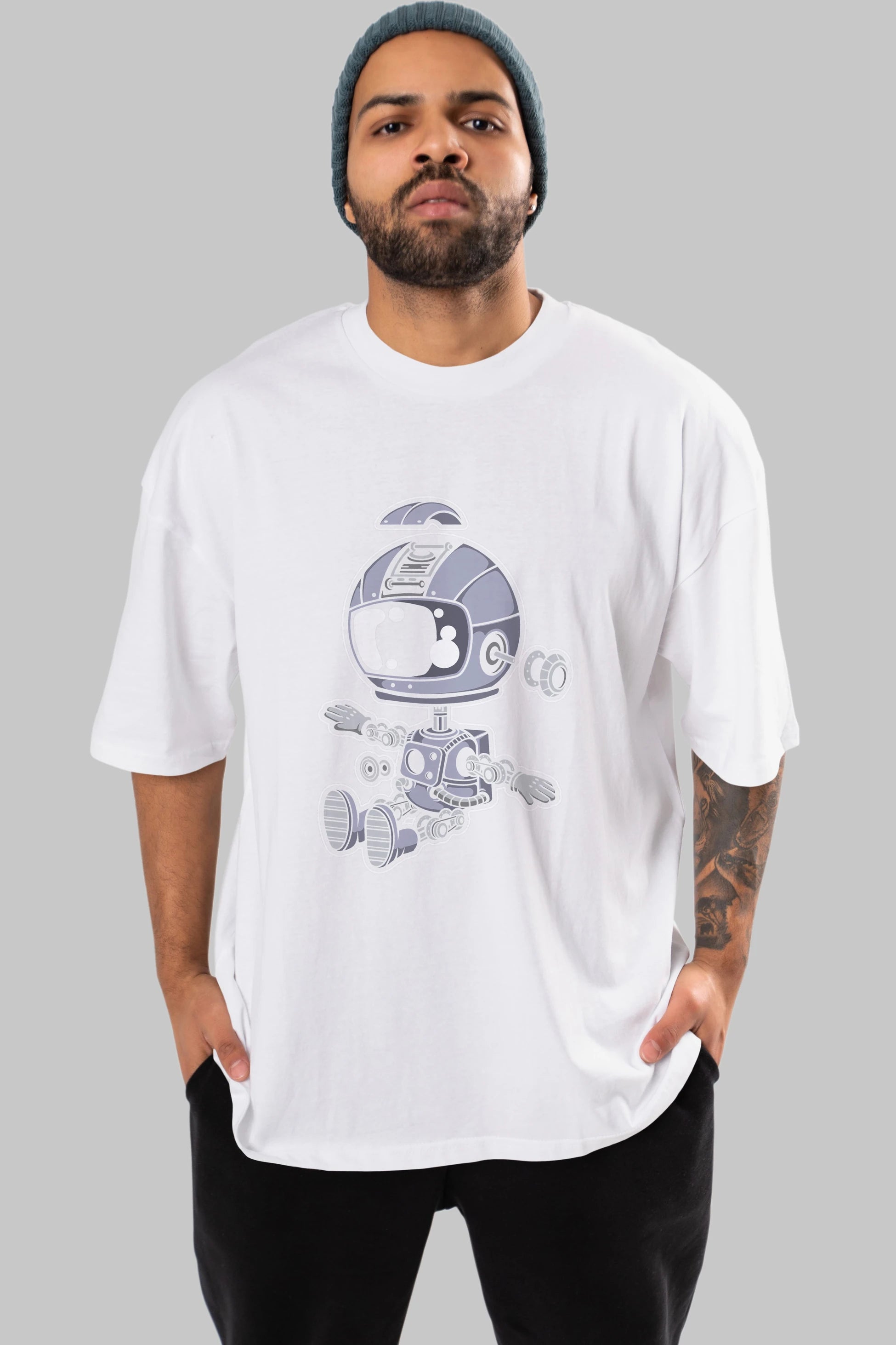 Astronaut Robot Ön Baskılı Oversize t-shirt Erkek Kadın Unisex