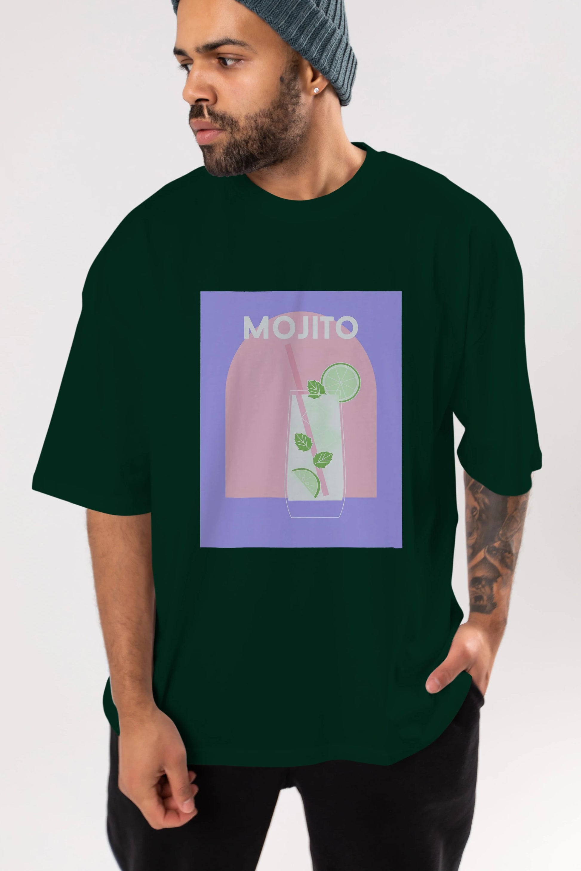 Mojito 2 Ön Baskılı Oversize t-shirt Erkek Kadın Unisex %100 Pamuk Bisiklet Yaka tişort