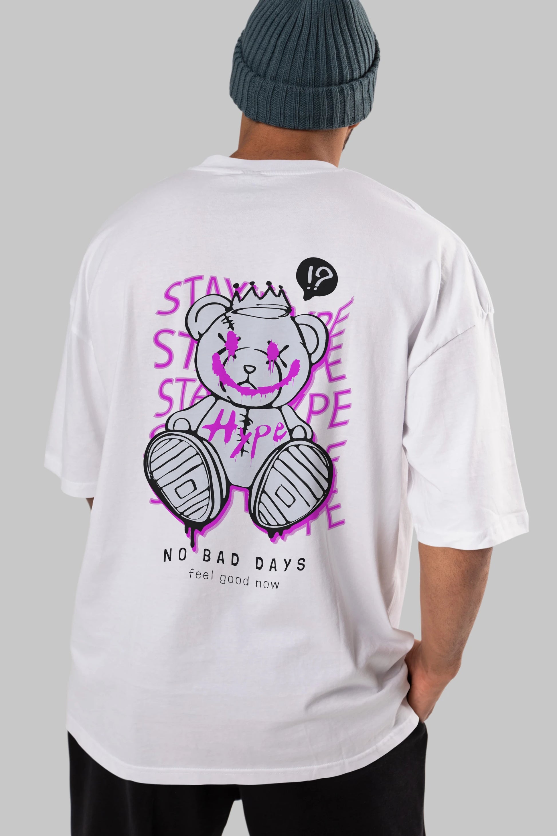 Stay Hype Bear Arka Baskılı Oversize t-shirt Erkek Kadın Unisex