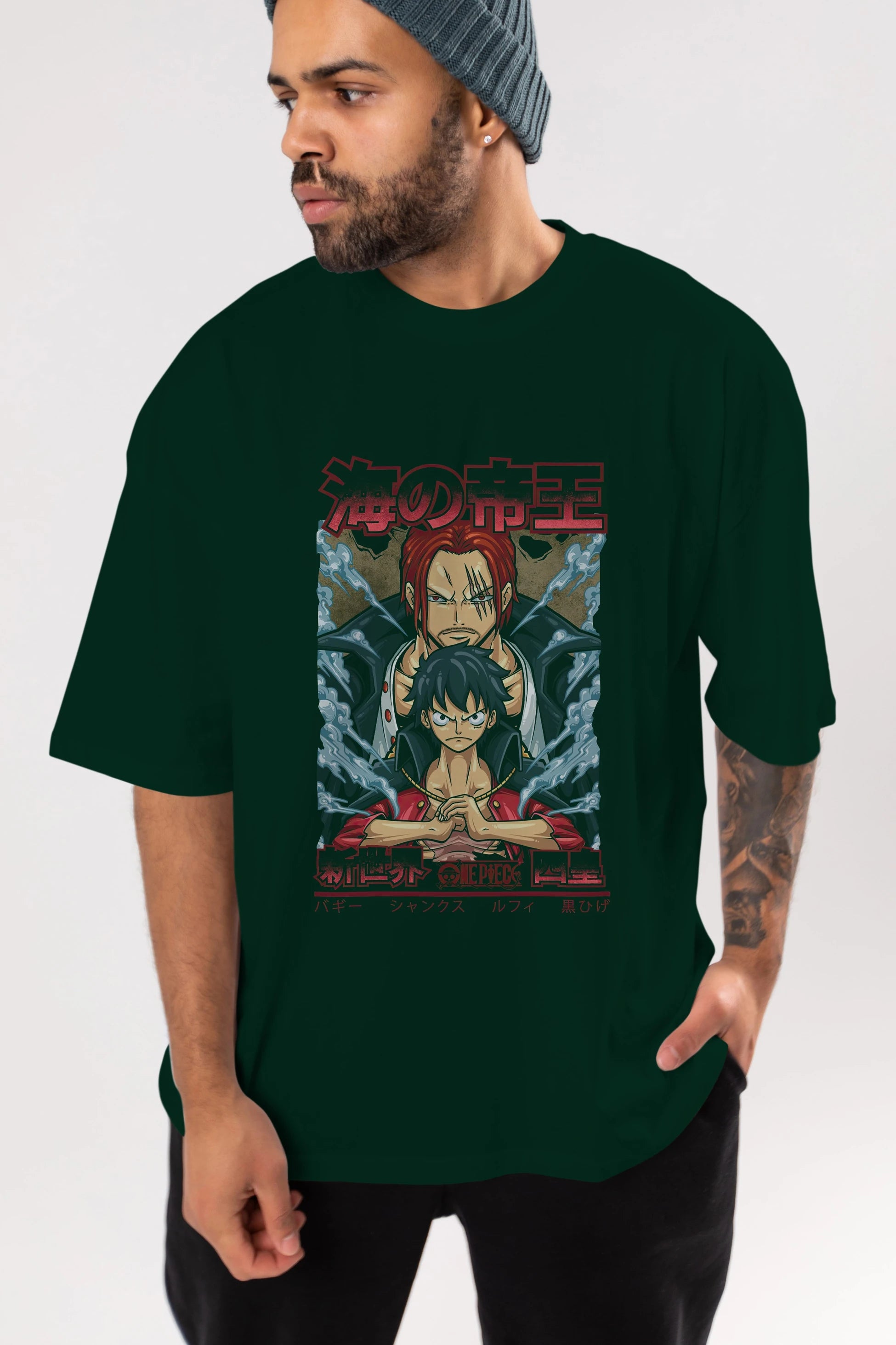 MONKEY D. LUFF and SHANKS Anime Ön Baskılı Oversize t-shirt %100 pamuk Erkek Kadın Unisex