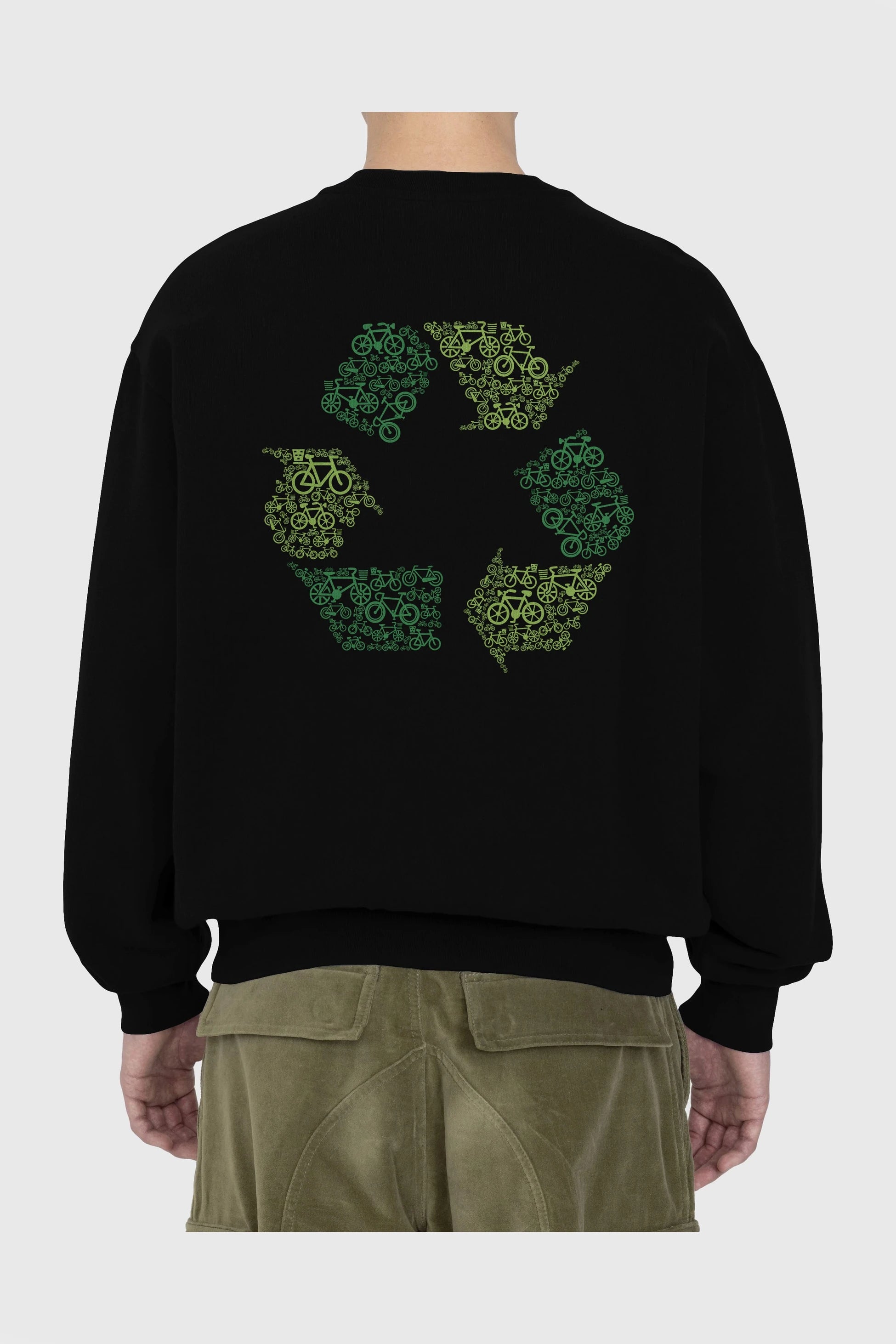 Recycling Arka Baskılı Oversize Sweatshirt Erkek Kadın Unisex