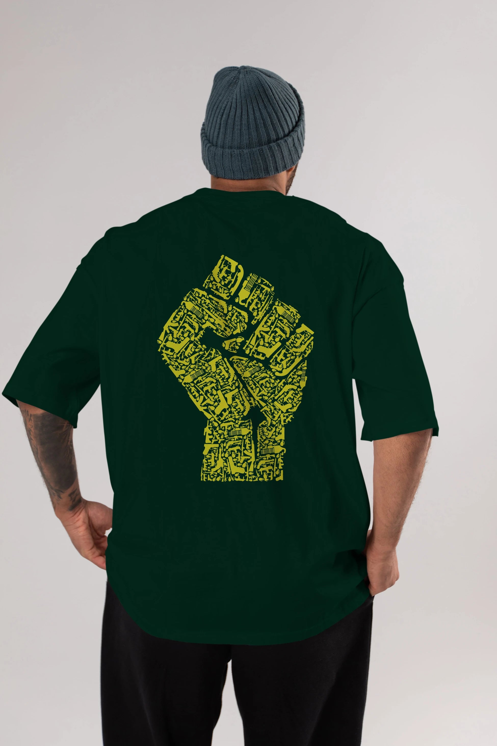 Hand Of Revolution Arka Baskılı Oversize t-shirt %100 pamuk Erkek Kadın Unisex