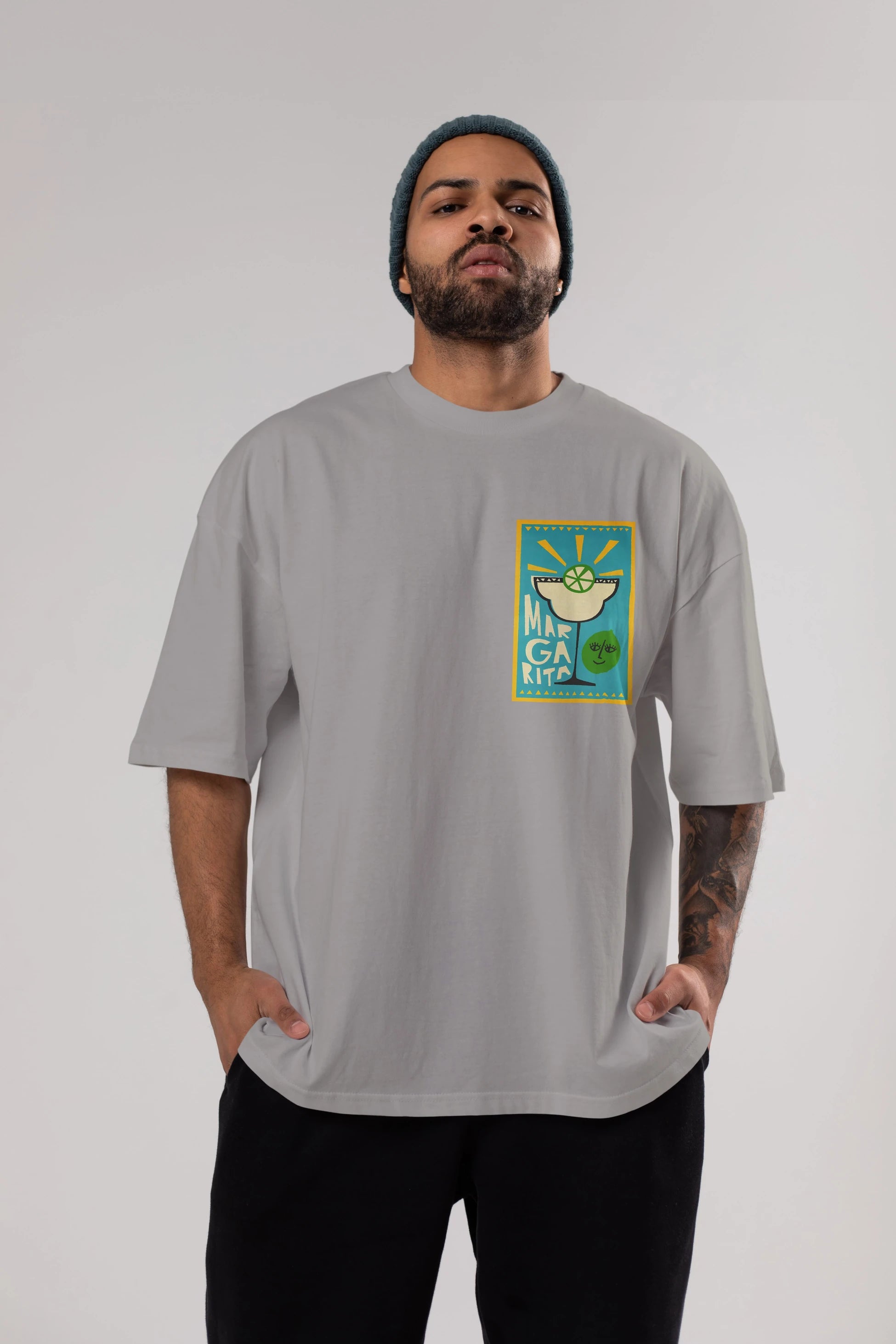 Margarita 4 Ön Sol Baskılı Oversize t-shirt Erkek Kadın Unisex %100 Pamuk Bisiklet Yaka tişort