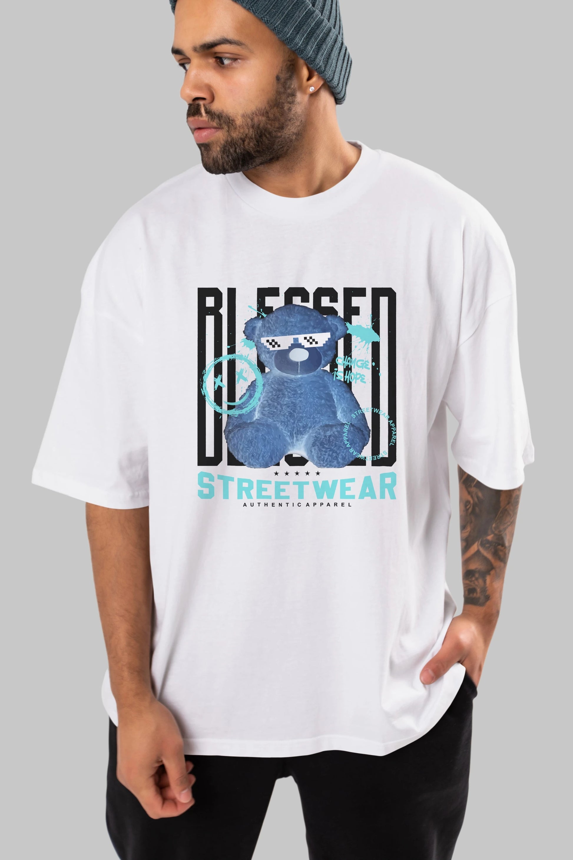 Blessed Bear Ön Baskılı Oversize t-shirt Erkek Kadın Unisex