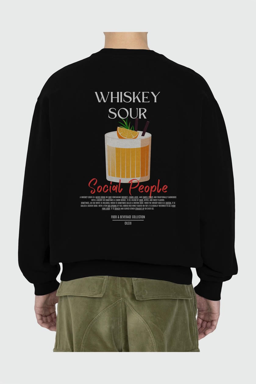 Whiskey Sour Arka Baskılı Oversize Sweatshirt Erkek Kadın Unisex