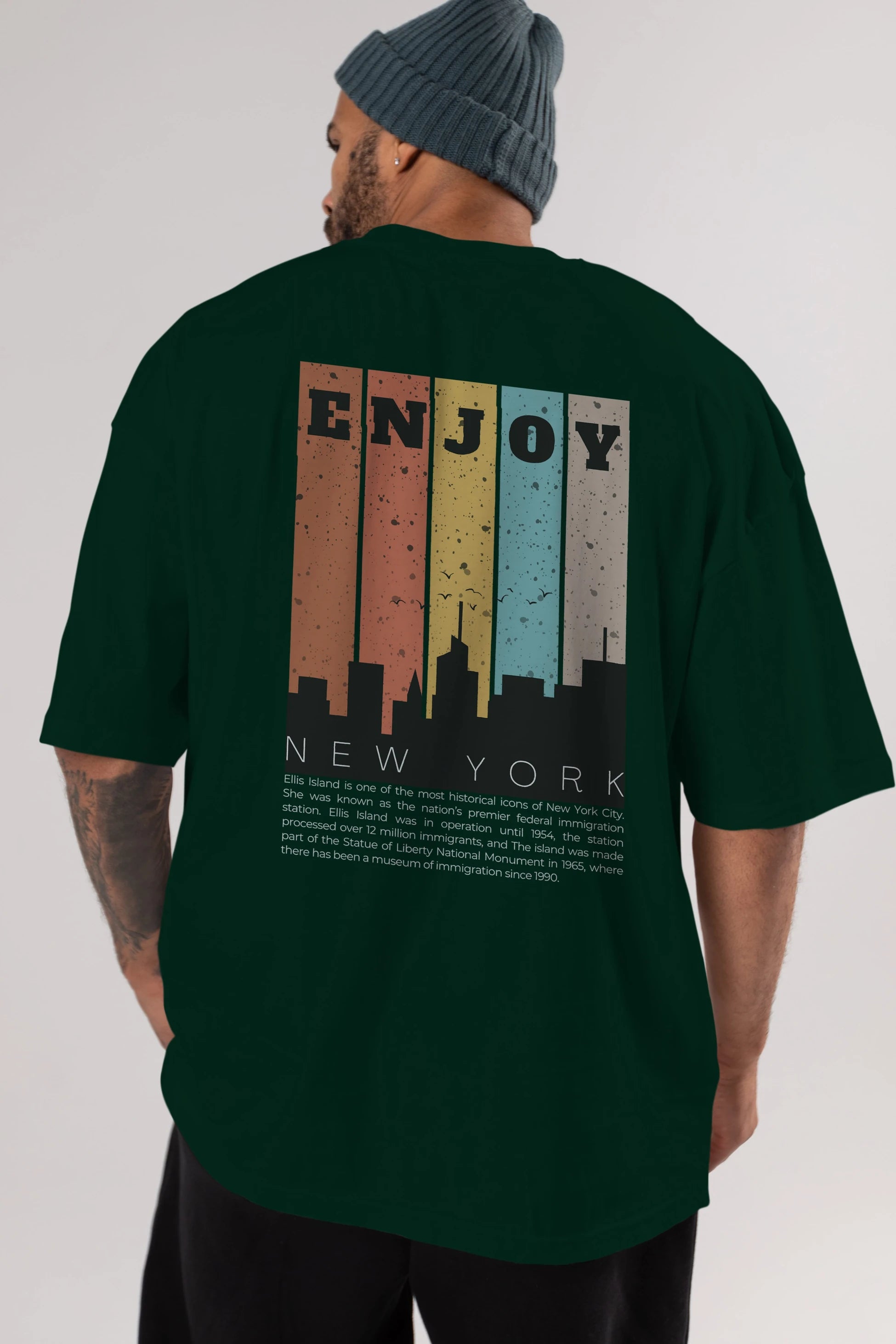 Enjoy New York Yazılı Arka Baskılı Oversize t-shirt Erkek Kadın Unisex