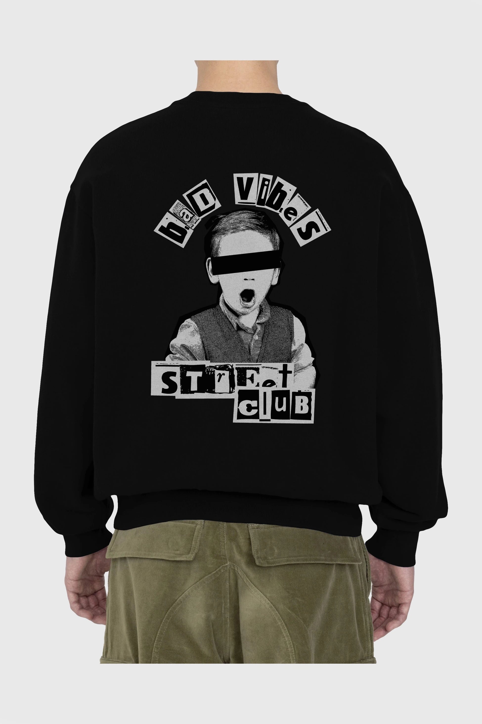 Bad Vibes Street Club Arka Baskılı Oversize Sweatshirt Erkek Kadın Unisex