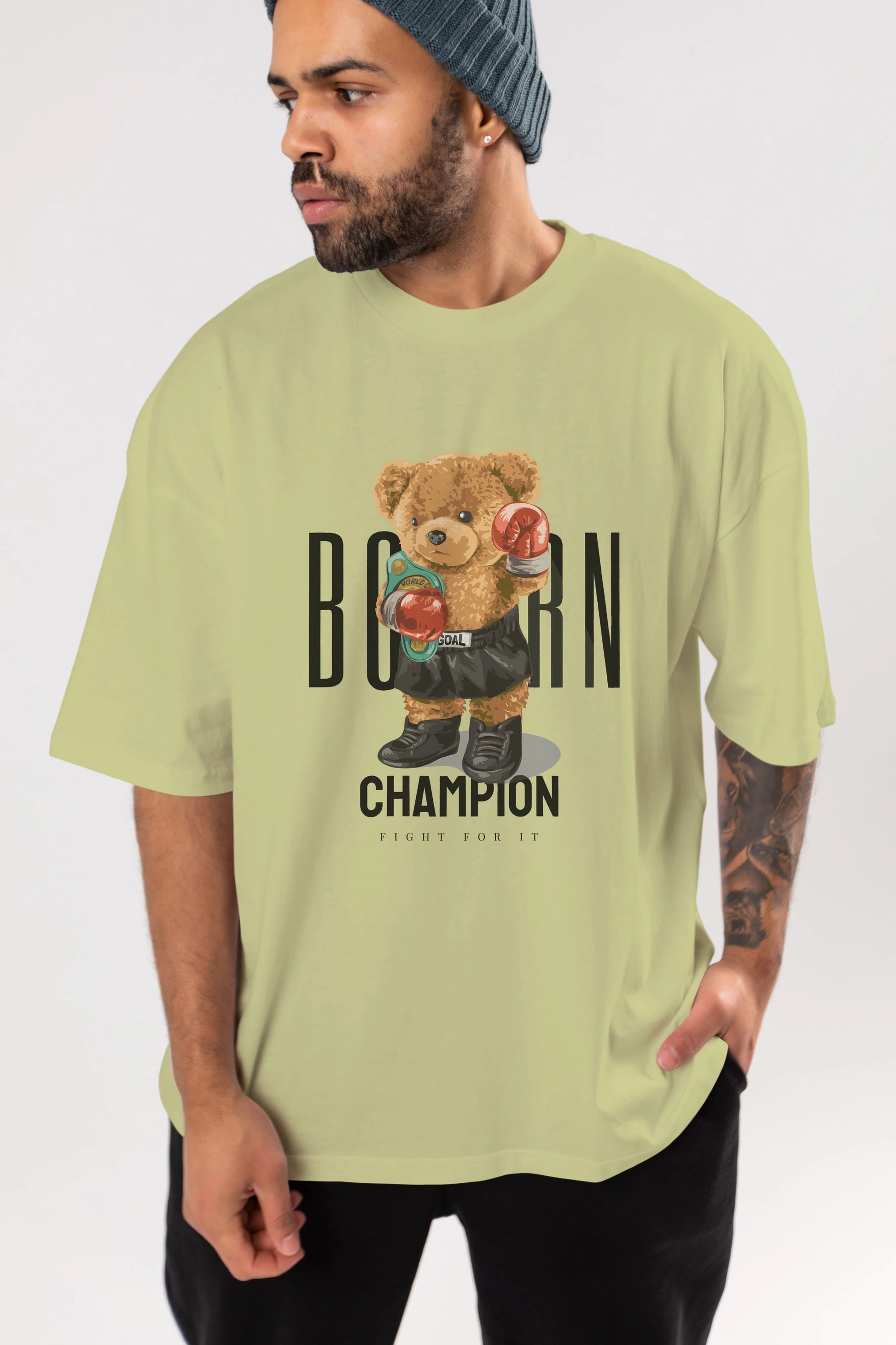 Teddy Bear Champion Ön Baskılı Oversize t-shirt Erkek Kadın Unisex %100 Pamuk