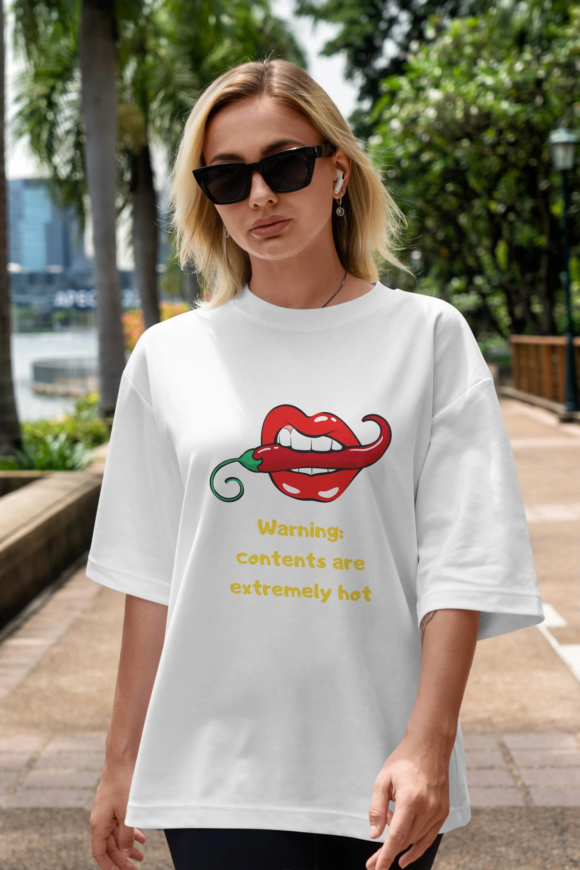 Warning Contents Yazılı Ön Baskılı Oversize t-shirt Erkek Kadın Unisex