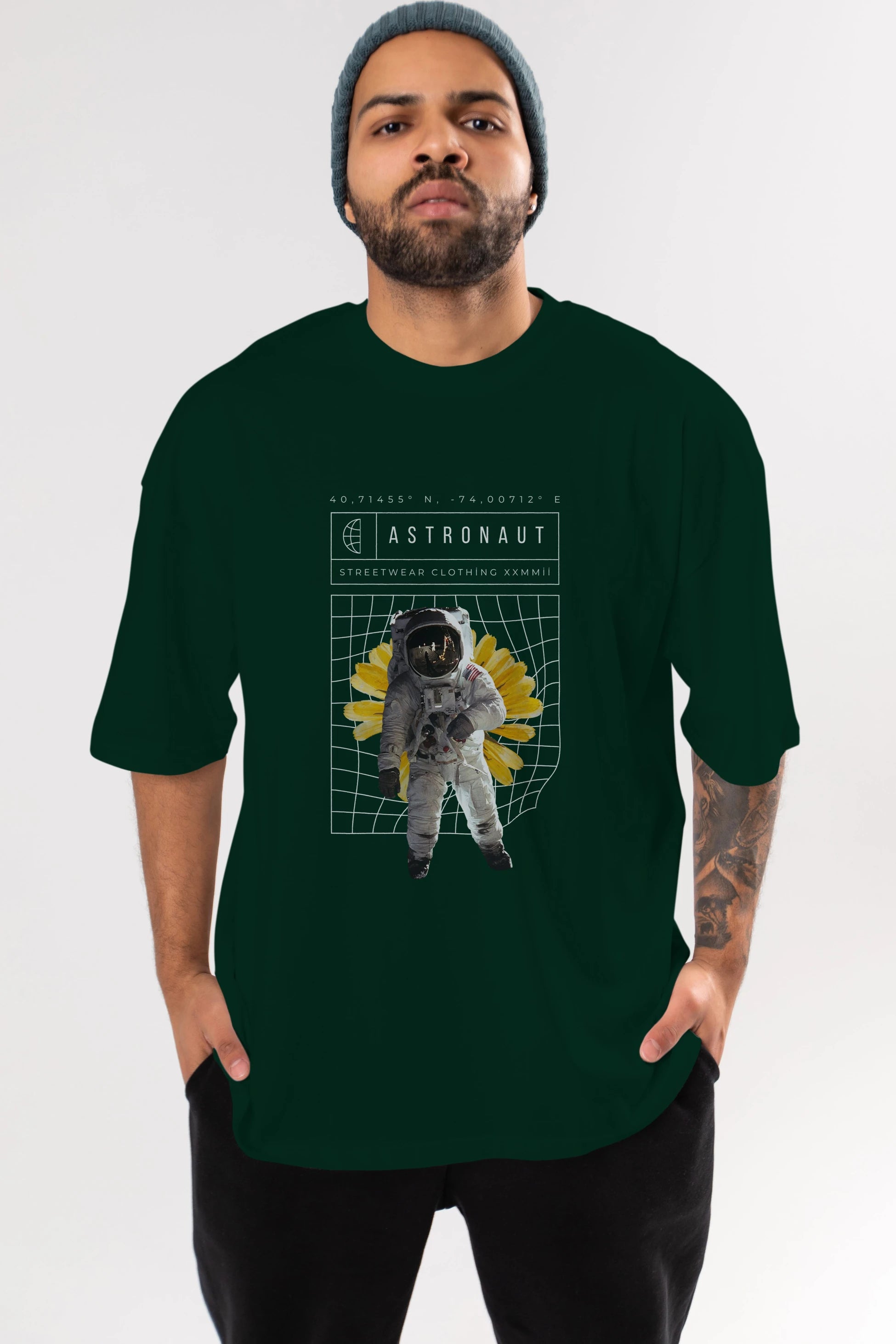 Astronaut Streetwear Ön Baskılı Oversize t-shirt Erkek Kadın Unisex