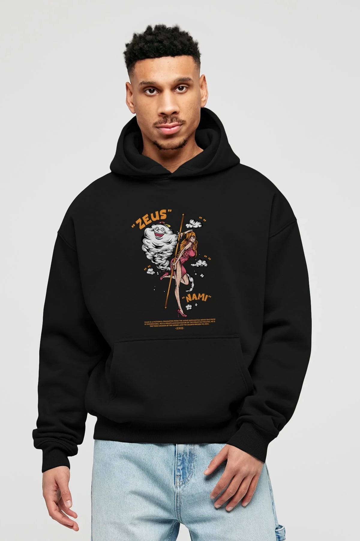 Zeus Nami Anime Ön Baskılı Hoodie Oversize Kapüşonlu Sweatshirt Erkek Kadın Unisex