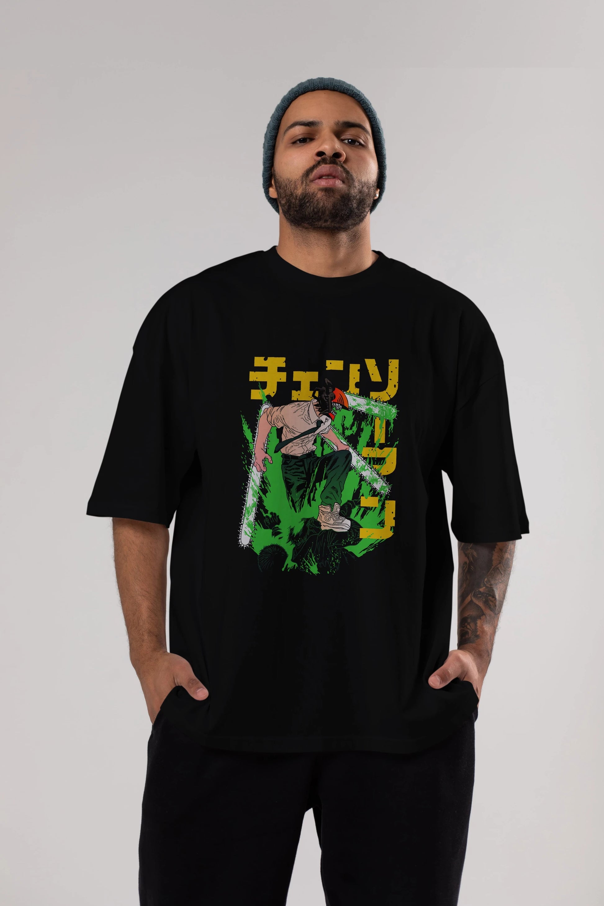 CHAINSAWMAN DENJI Anime Ön Baskılı Oversize t-shirt %100 pamuk Erkek Kadın Unisex