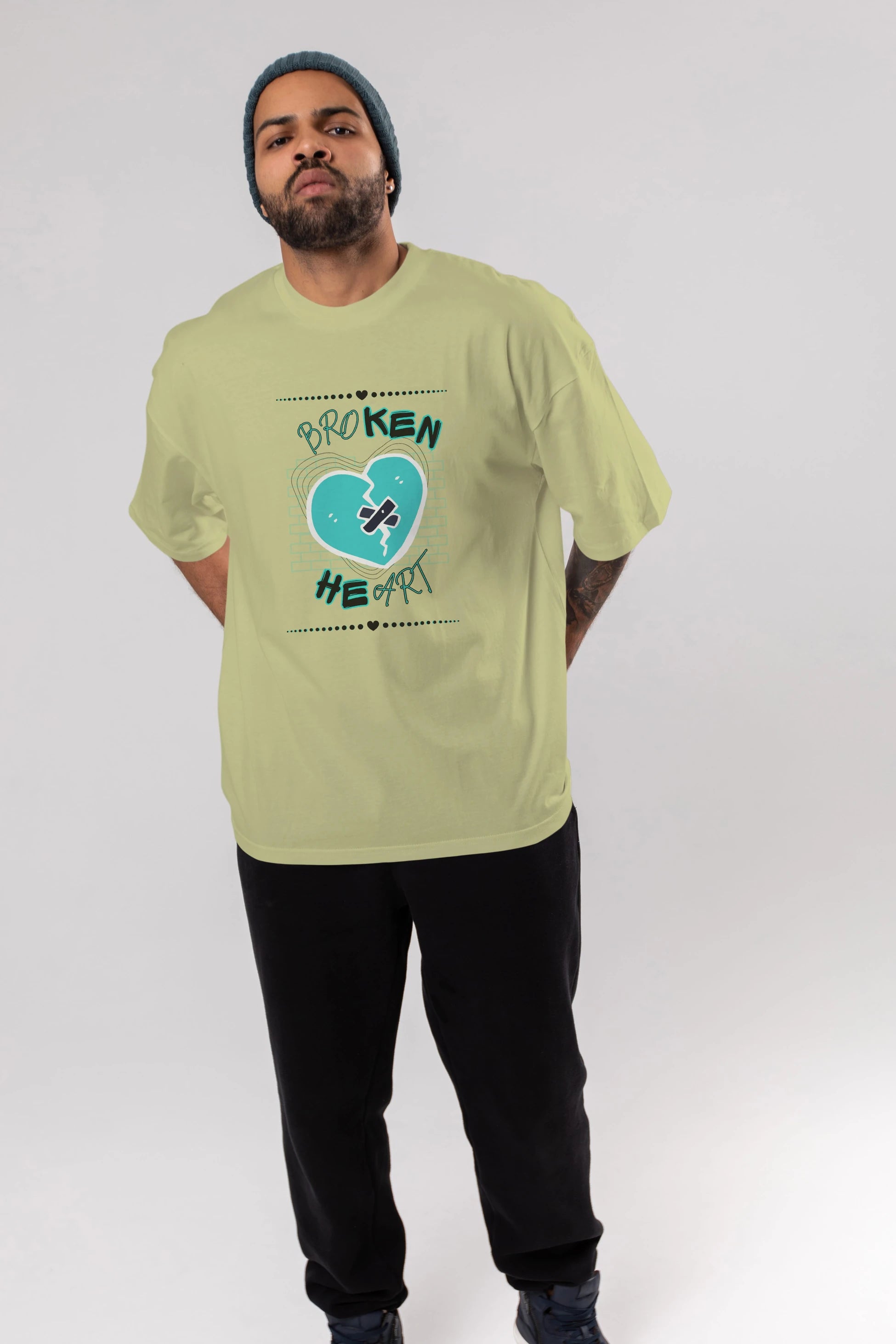 Broken Heart Yazılı Ön Baskılı Oversize t-shirt Erkek Kadın Unisex