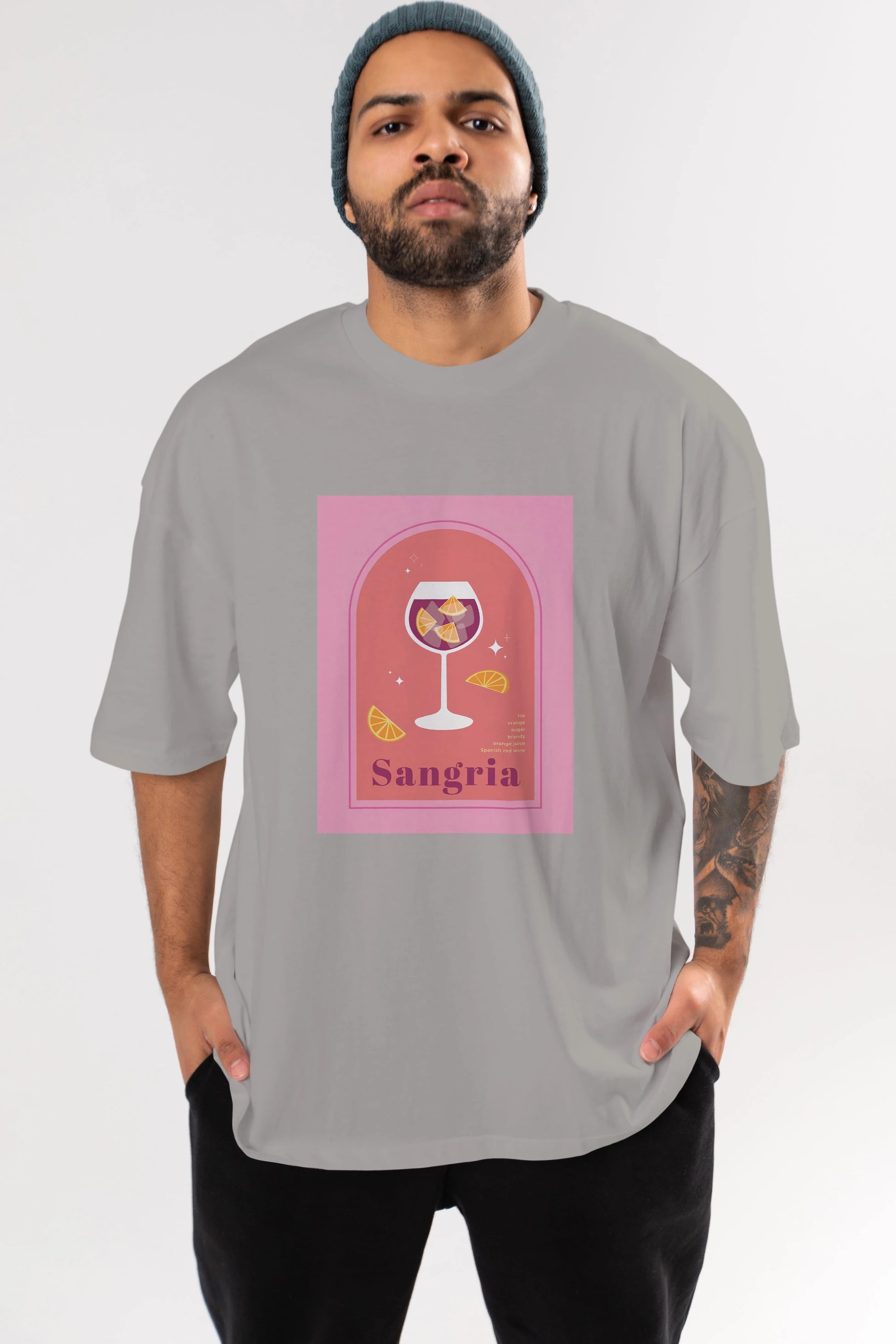 Sangria Ön Baskılı Oversize t-shirt Erkek Kadın Unisex %100 Pamuk Bisiklet Yaka tişort