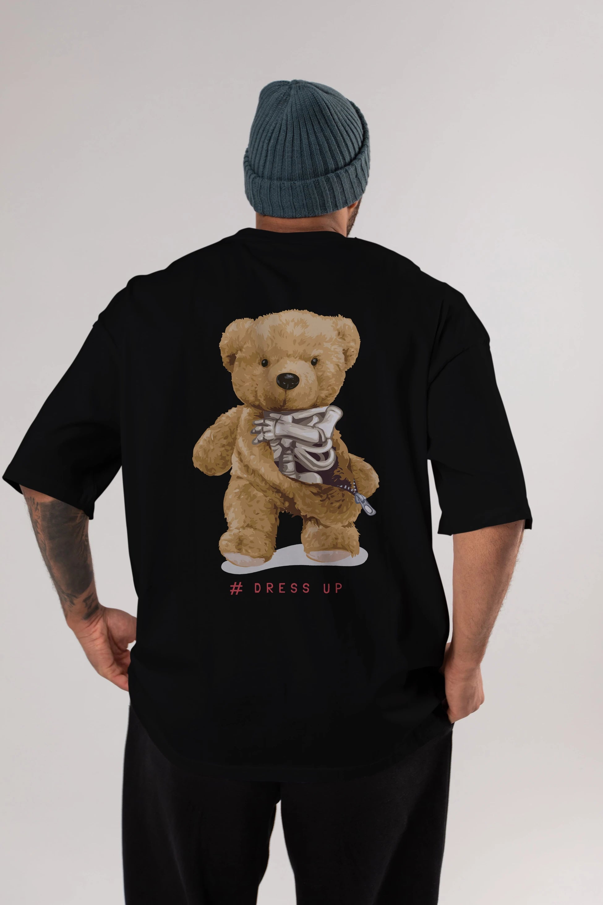 Teddy Bear Dress Up Arka Baskılı Oversize t-shirt Erkek Kadın Unisex %100 Pamuk