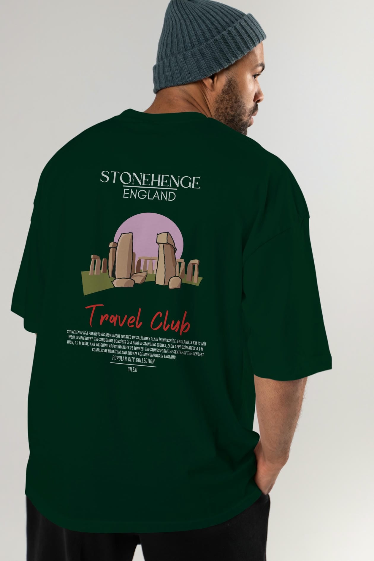 Stonehenge England Arka Baskılı Oversize t-shirt Erkek Kadın Pamuk Bisiklet Yaka tişort