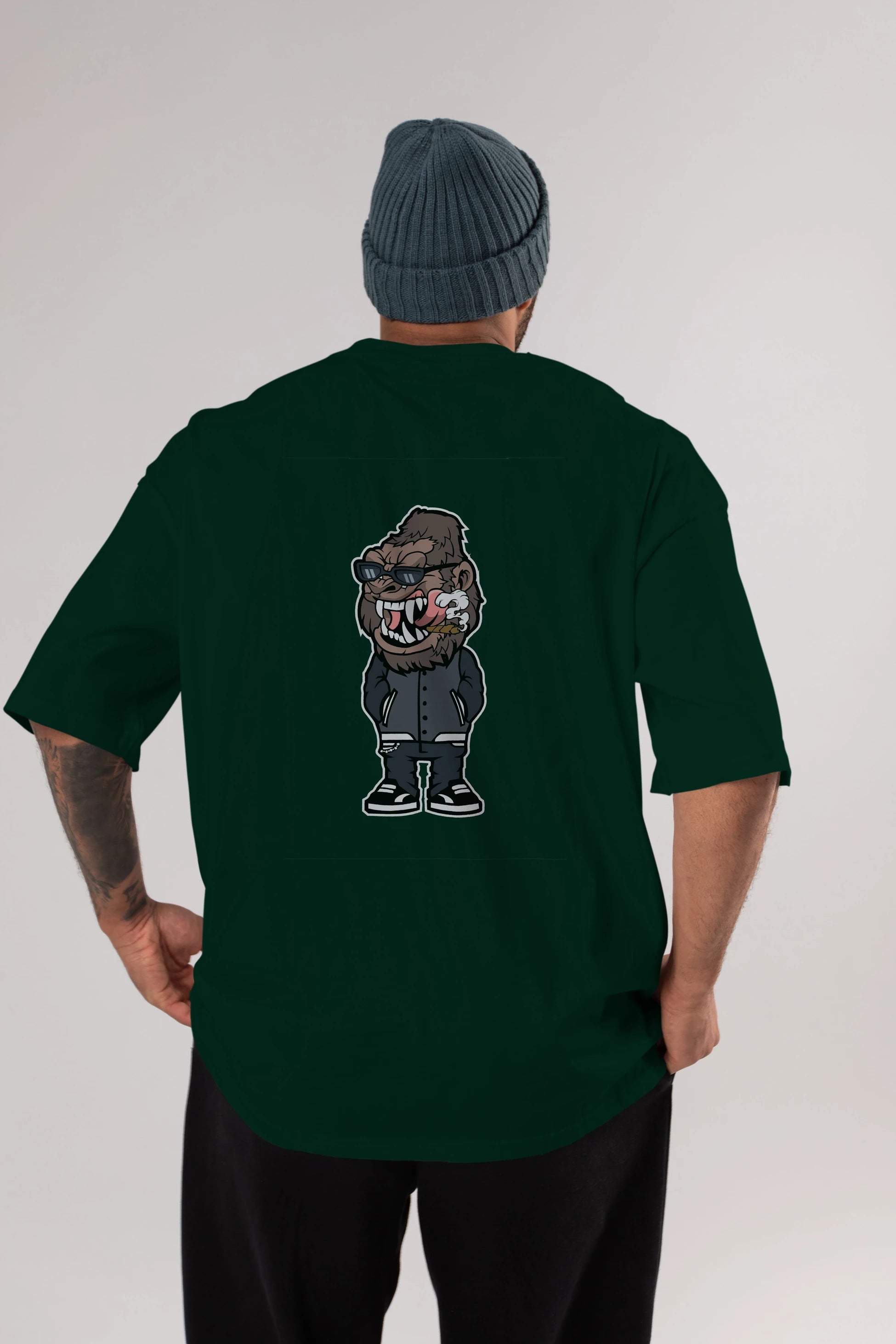 Gorilla Street Style Arka Baskılı Oversize t-shirt Erkek Kadın Unisex %100 Pamuk tişort