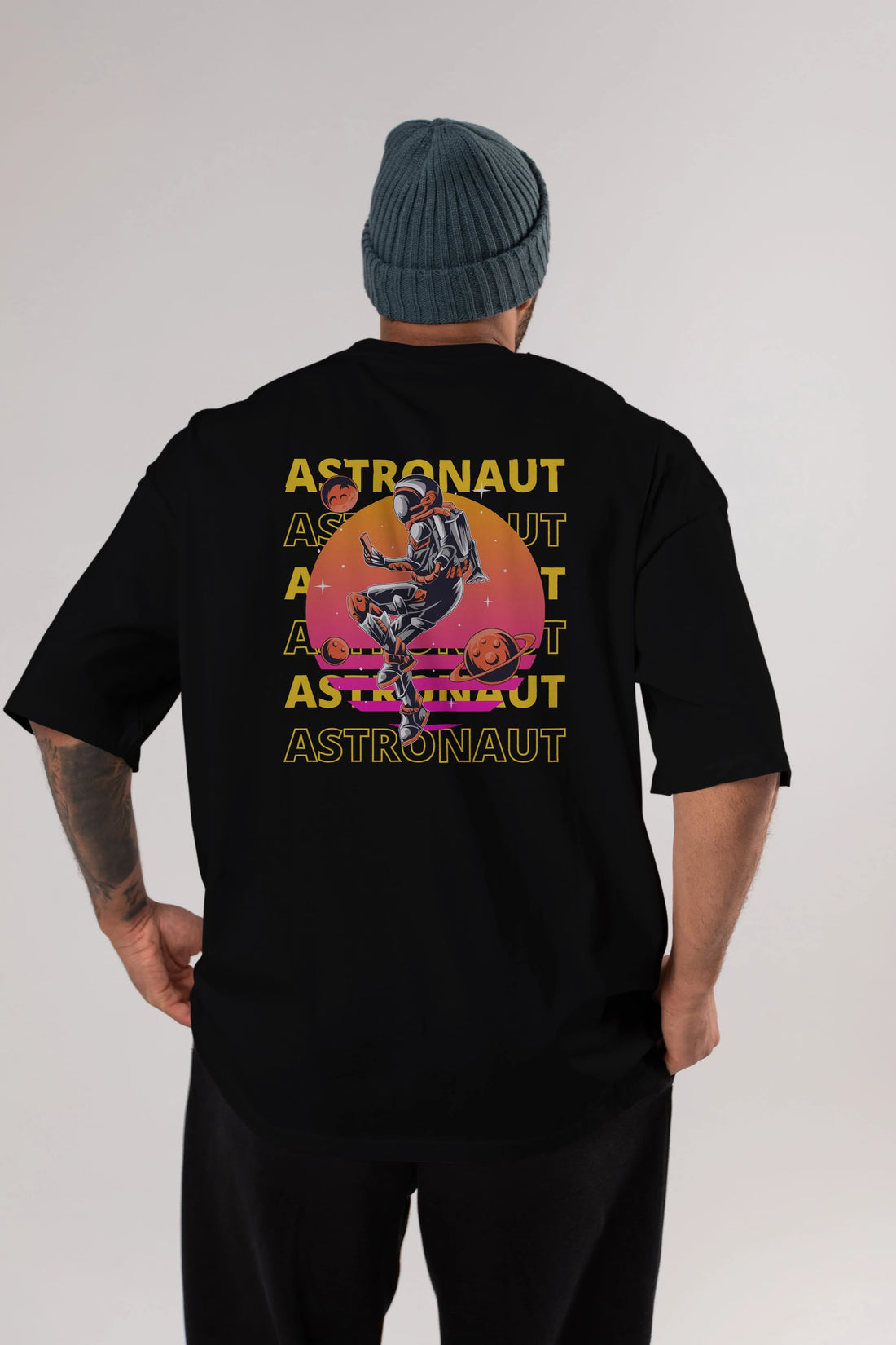 Astronaut Streetwear 2 Arka Baskılı Oversize t-shirt Erkek Kadın Unisex