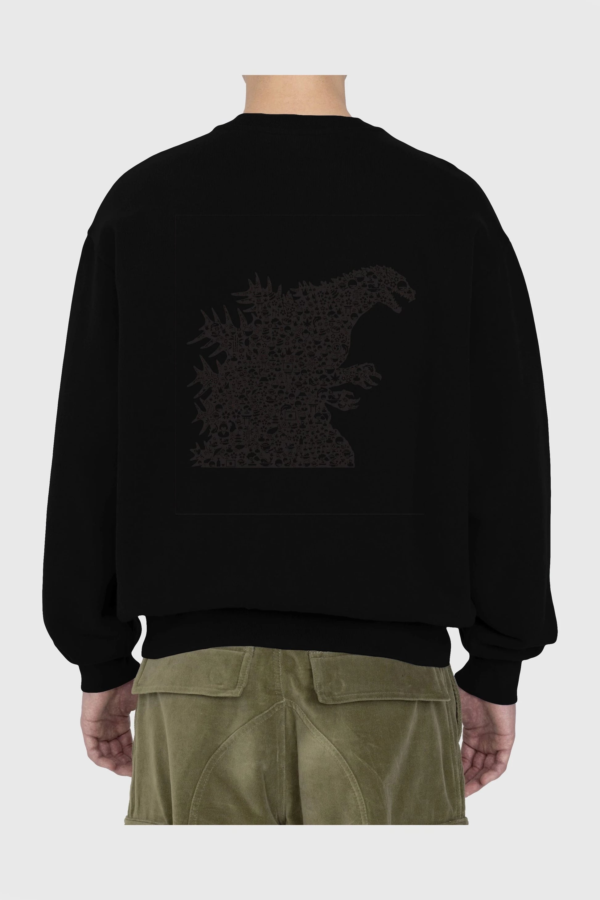 Godzilla Arka Baskılı Oversize Sweatshirt Erkek Kadın Unisex