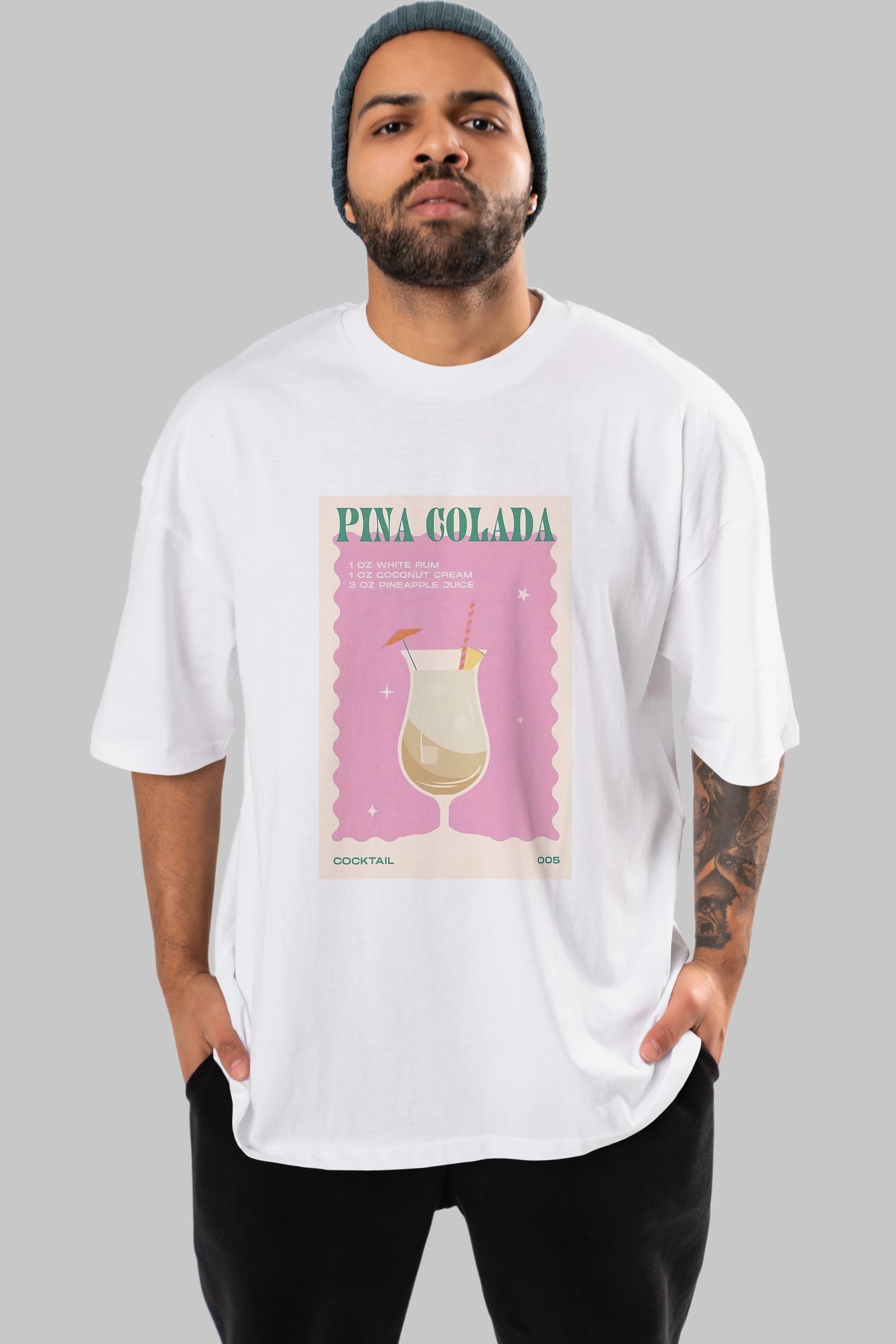 Pina Colada 3 Ön Baskılı Oversize t-shirt Erkek Kadın Unisex %100 Pamuk Bisiklet Yaka tişort