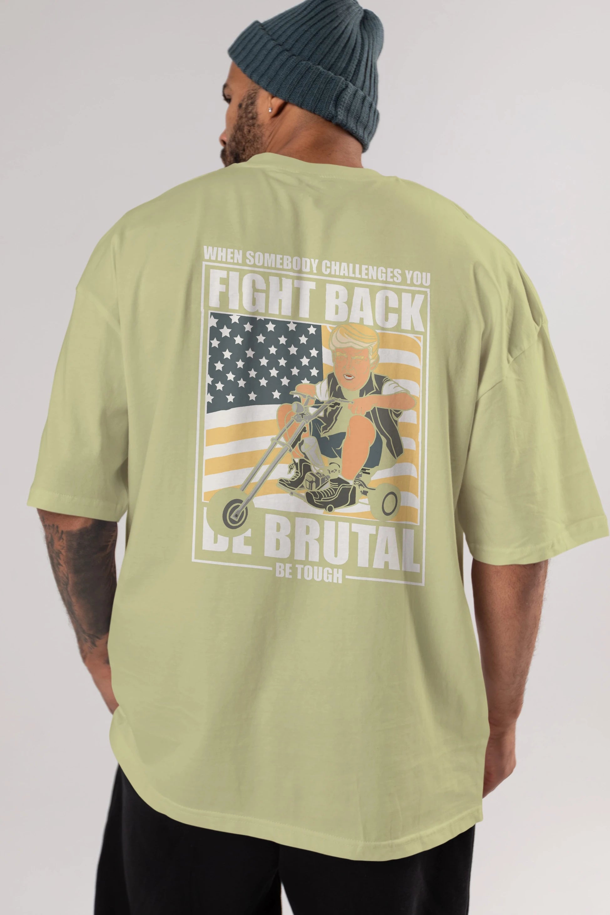 Trump Biker Arka Baskılı Oversize t-shirt Erkek Kadın Unisex %100 Pamuk tişort