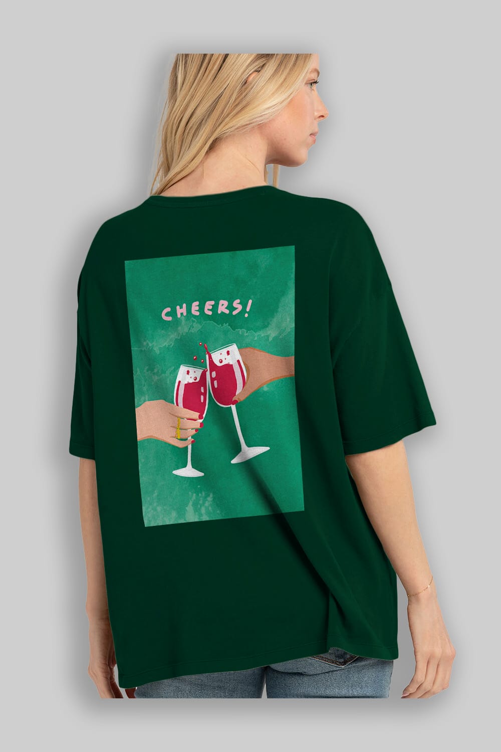 Cheers Arka Baskılı Oversize t-shirt Erkek Kadın Unisex %100 Pamuk Bisiklet Yaka tişort