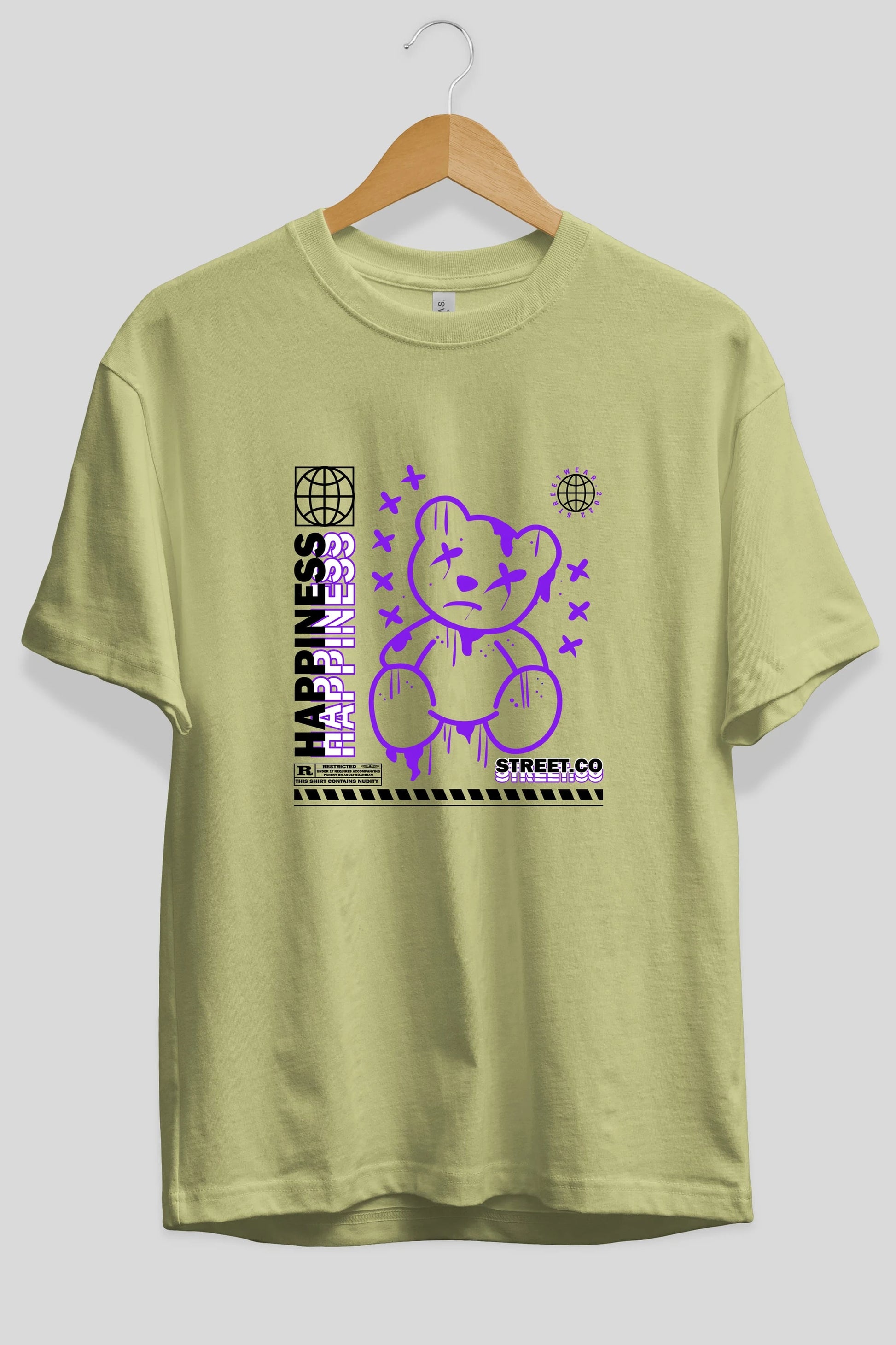 Happiness Bear 3 Ön Baskılı Oversize t-shirt Erkek Kadın Unisex