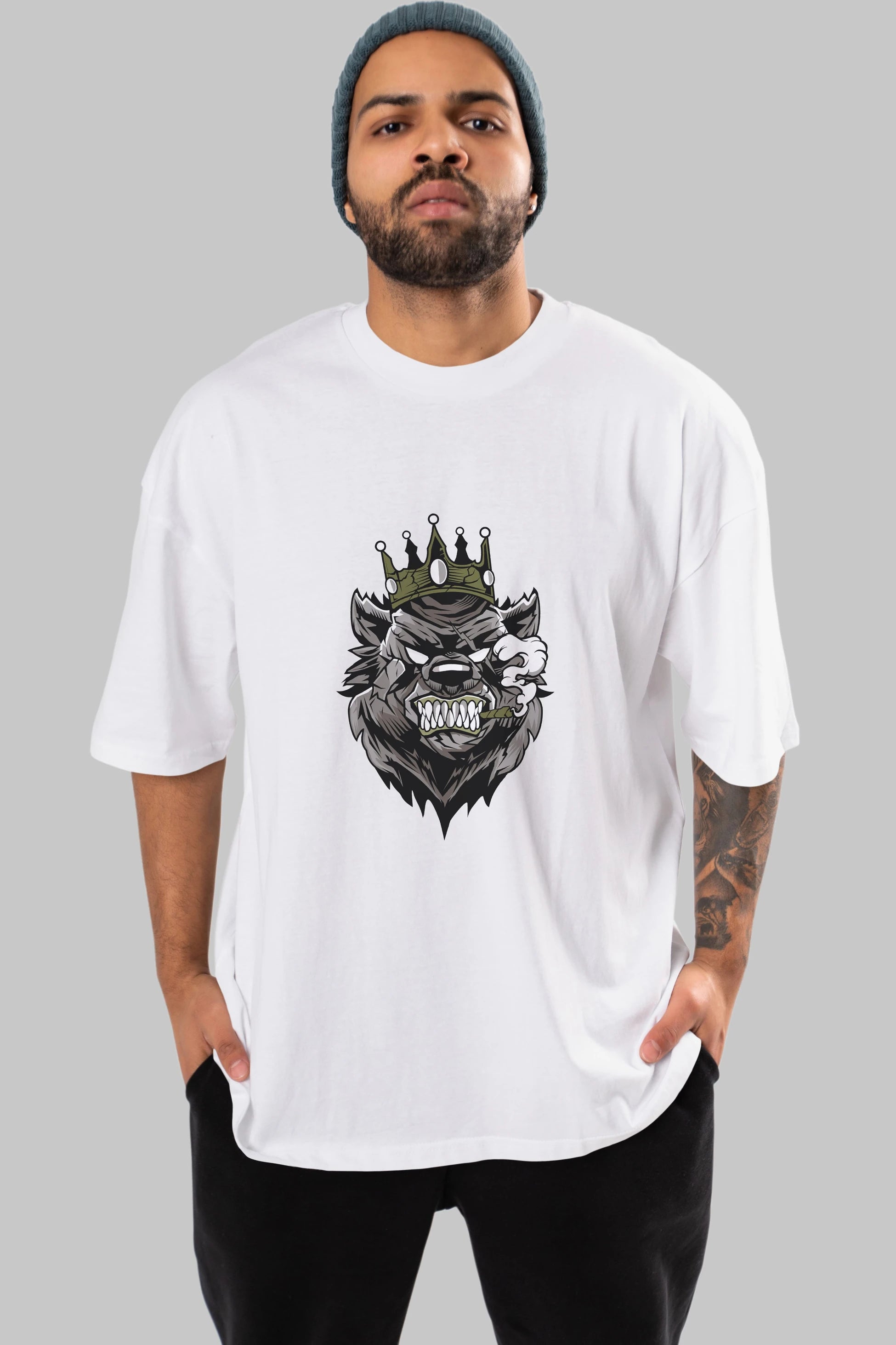 Bear King Ön Baskılı Oversize t-shirt Erkek Kadın Unisex %100 Pamuk tişort