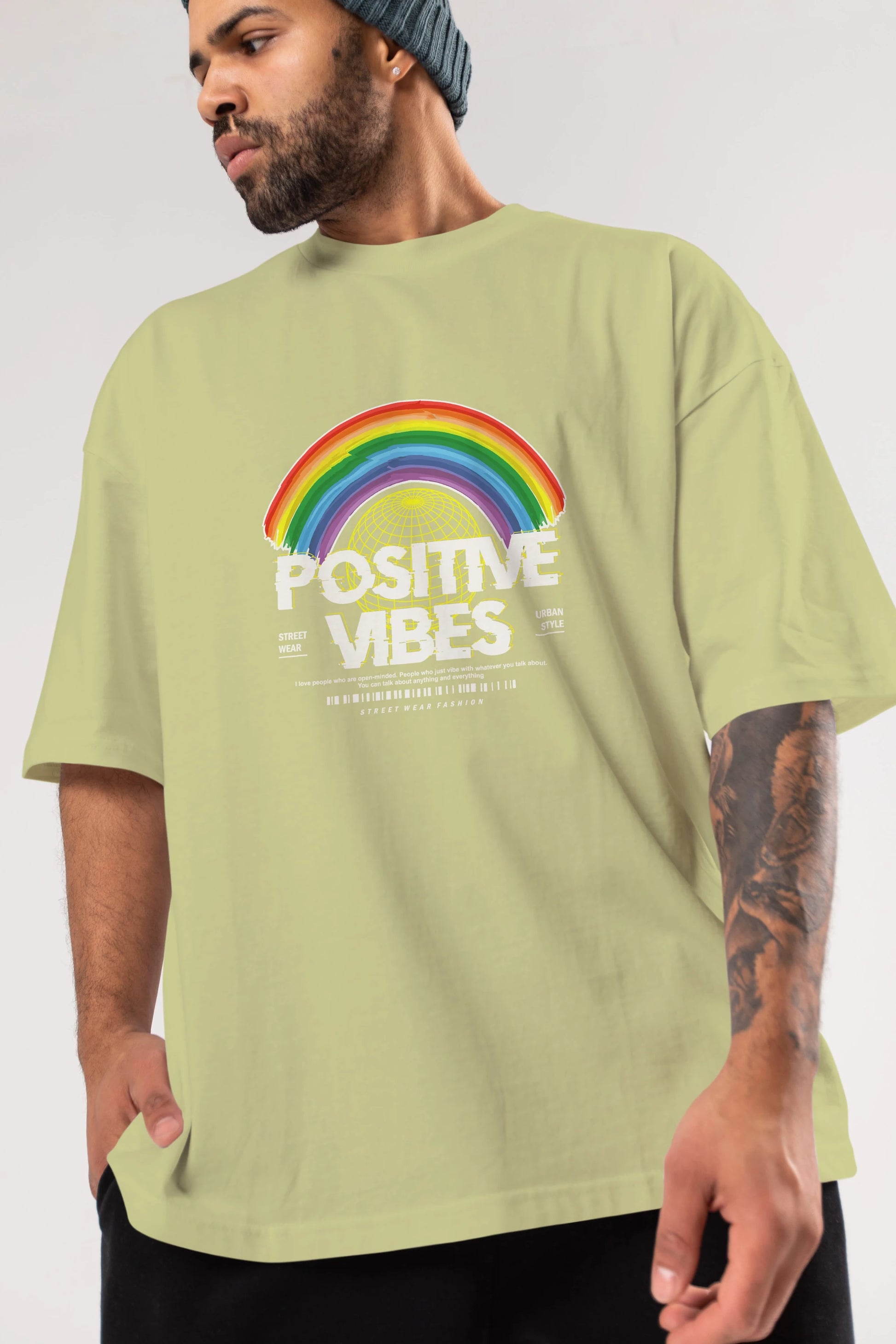 Positive Vibes Ön Baskılı Oversize t-shirt Erkek Kadın Unisex