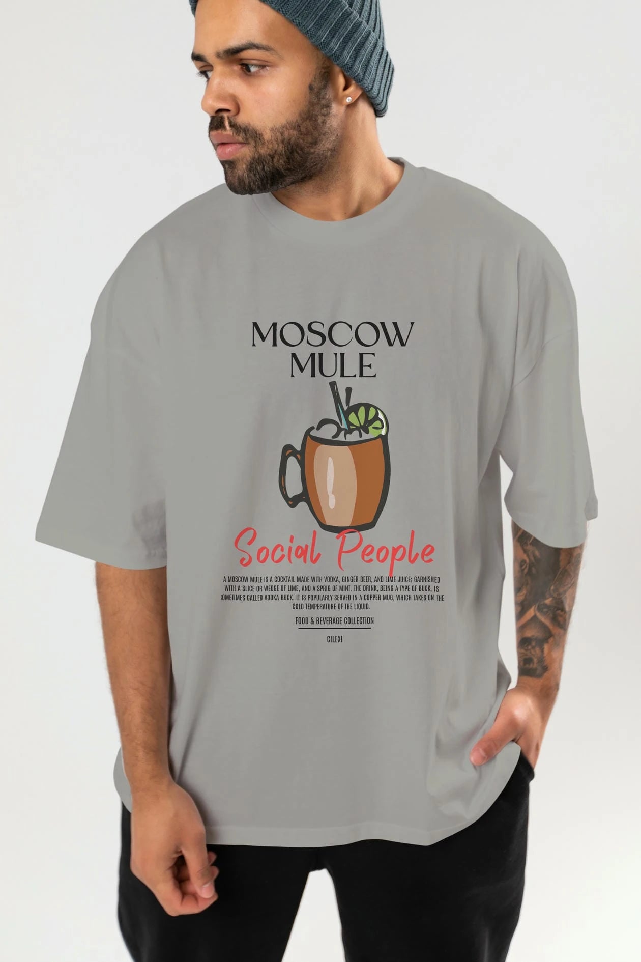 Moscow Mule Kokteyl Serisi ön Baskılı Oversize t-shirt Erkek Kadın %100 Pamuk Bisiklet Yaka tişort