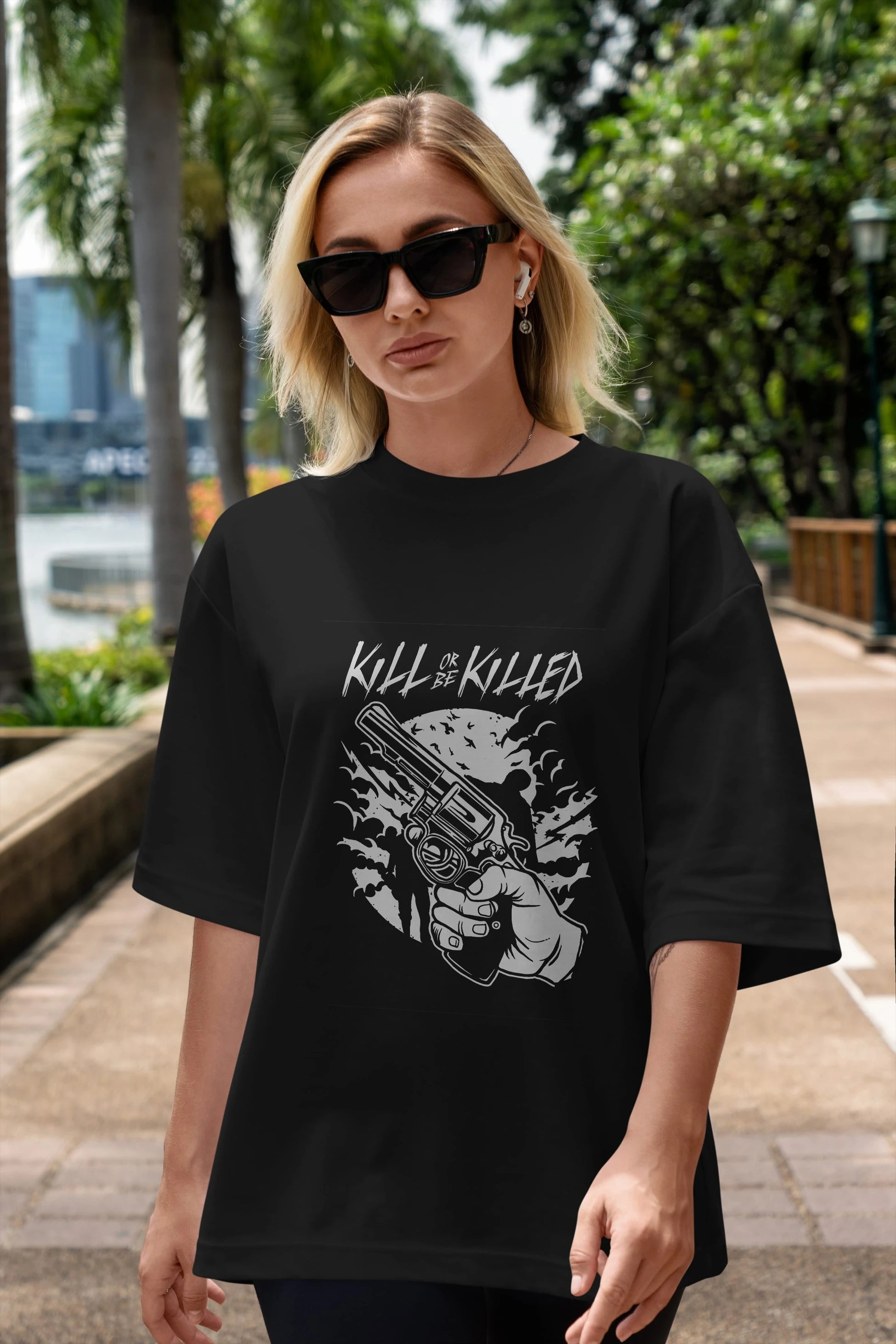 Zombie Shooter Ön Baskılı Oversize t-shirt Erkek Kadın Unisex %100 Pamuk tişort