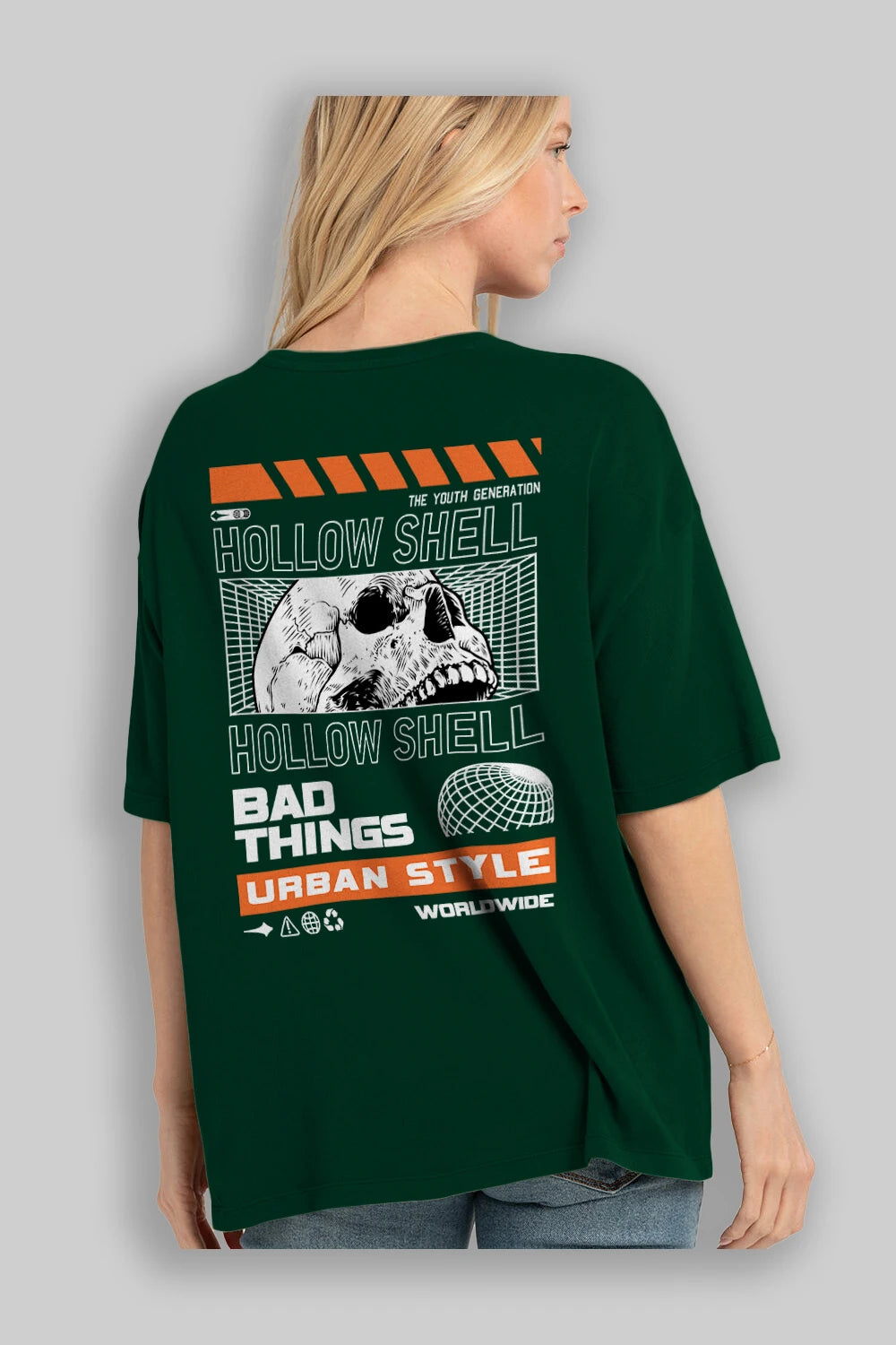 Hollow Shell Arka Baskılı Oversize t-shirt Erkek Kadın Unisex