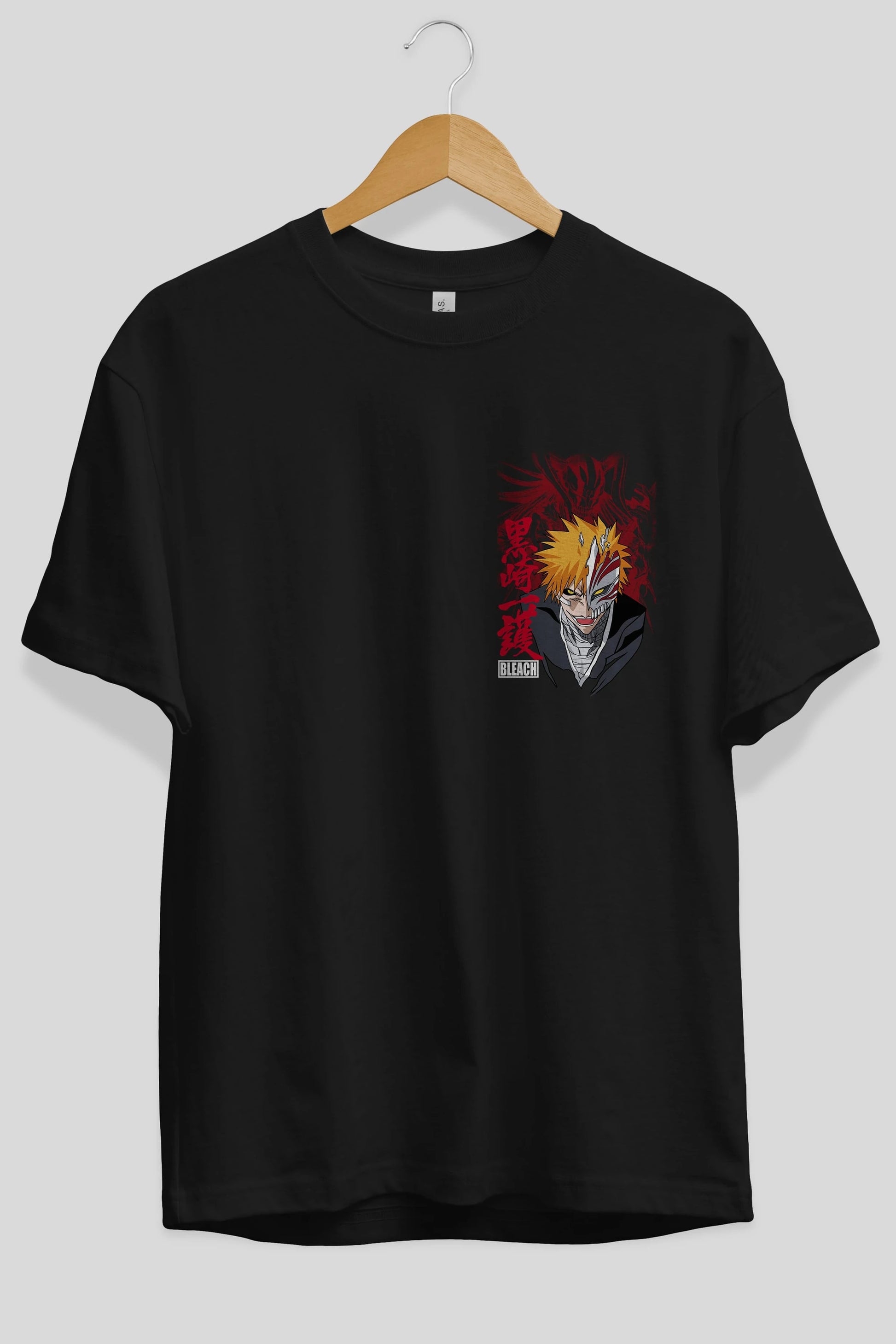 ICHIGO KUROSAKI VIZARD Ön Sol Baskılı Oversize t-shirt Erkek Kadın Unisex %100 Pamuk Bisiklet Yaka tişort