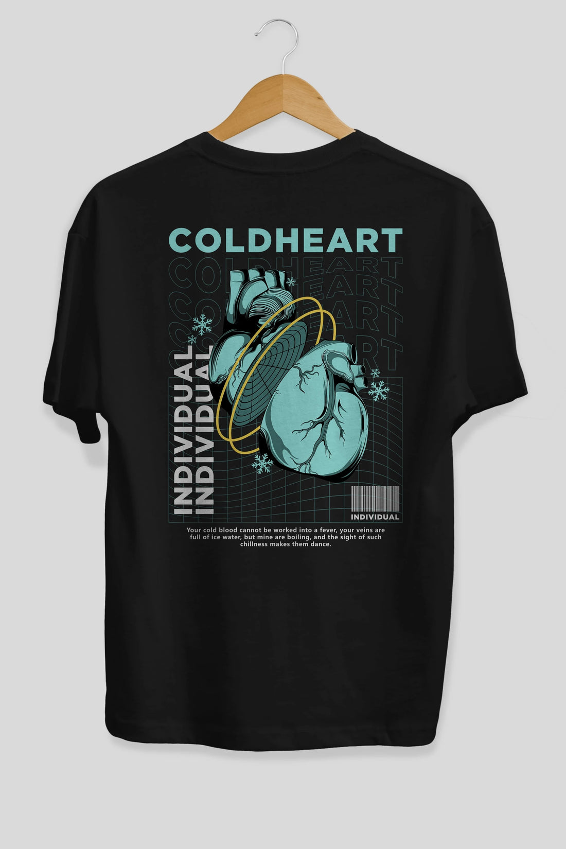 Cold Heart Arka Baskılı Oversize t-shirt Erkek Kadın Unisex