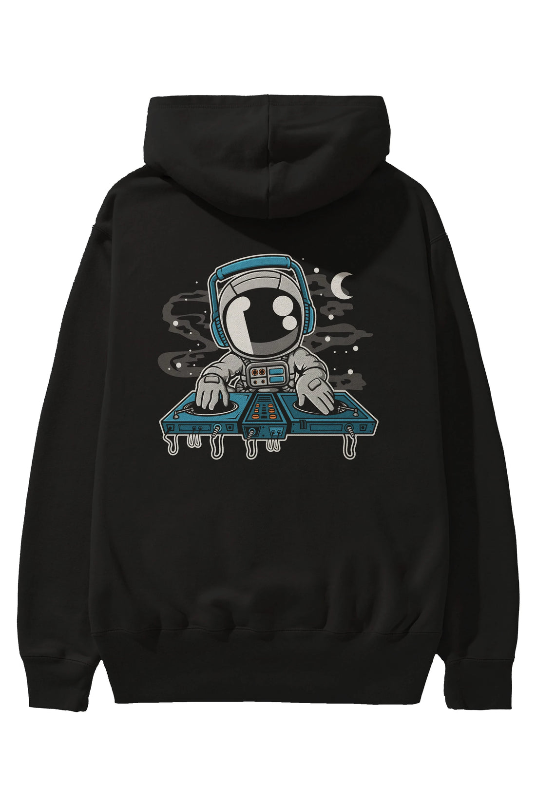 Astronaut Turntable Arka Baskılı Hoodie Oversize Kapüşonlu Sweatshirt Erkek Kadın Unisex