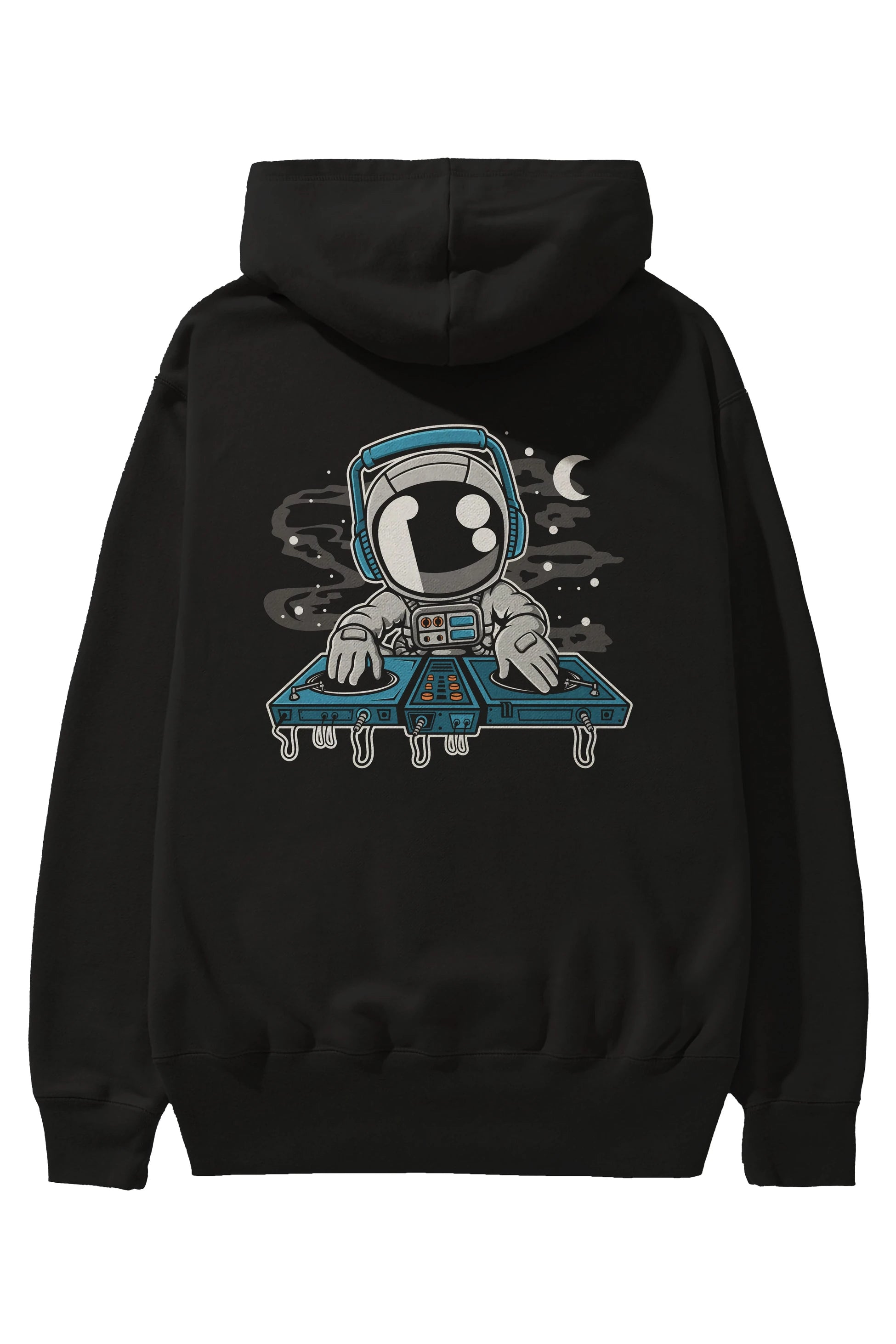 Astronaut Turntable Arka Baskılı Hoodie Oversize Kapüşonlu Sweatshirt Erkek Kadın Unisex
