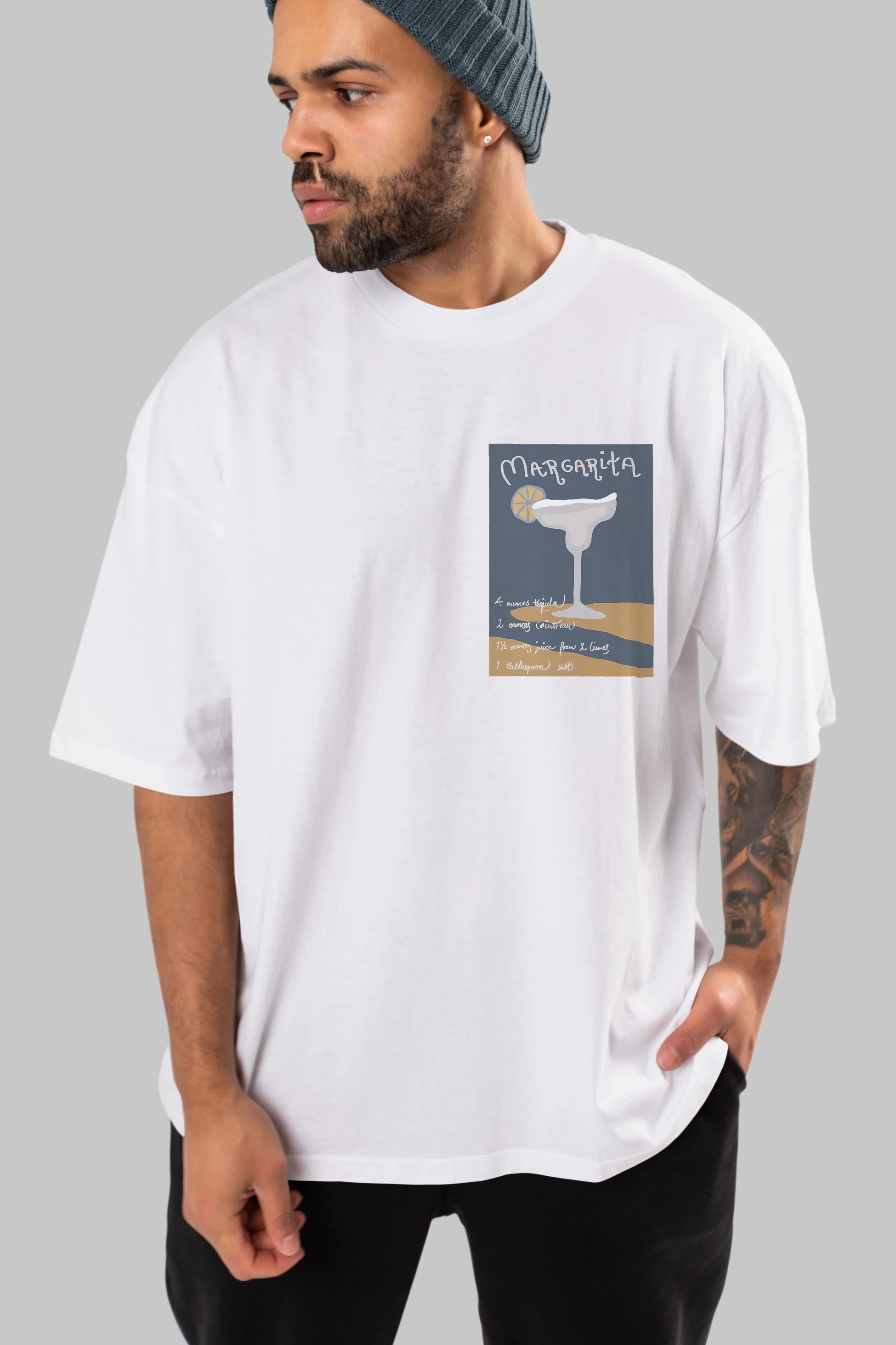 Margarita 2 Ön Sol Baskılı Oversize t-shirt Erkek Kadın Unisex %100 Pamuk Bisiklet Yaka tişort