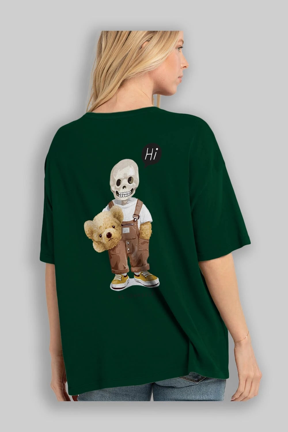 Teddy Bear hi Arka Baskılı Oversize t-shirt Erkek Kadın Unisex %100 Pamuk