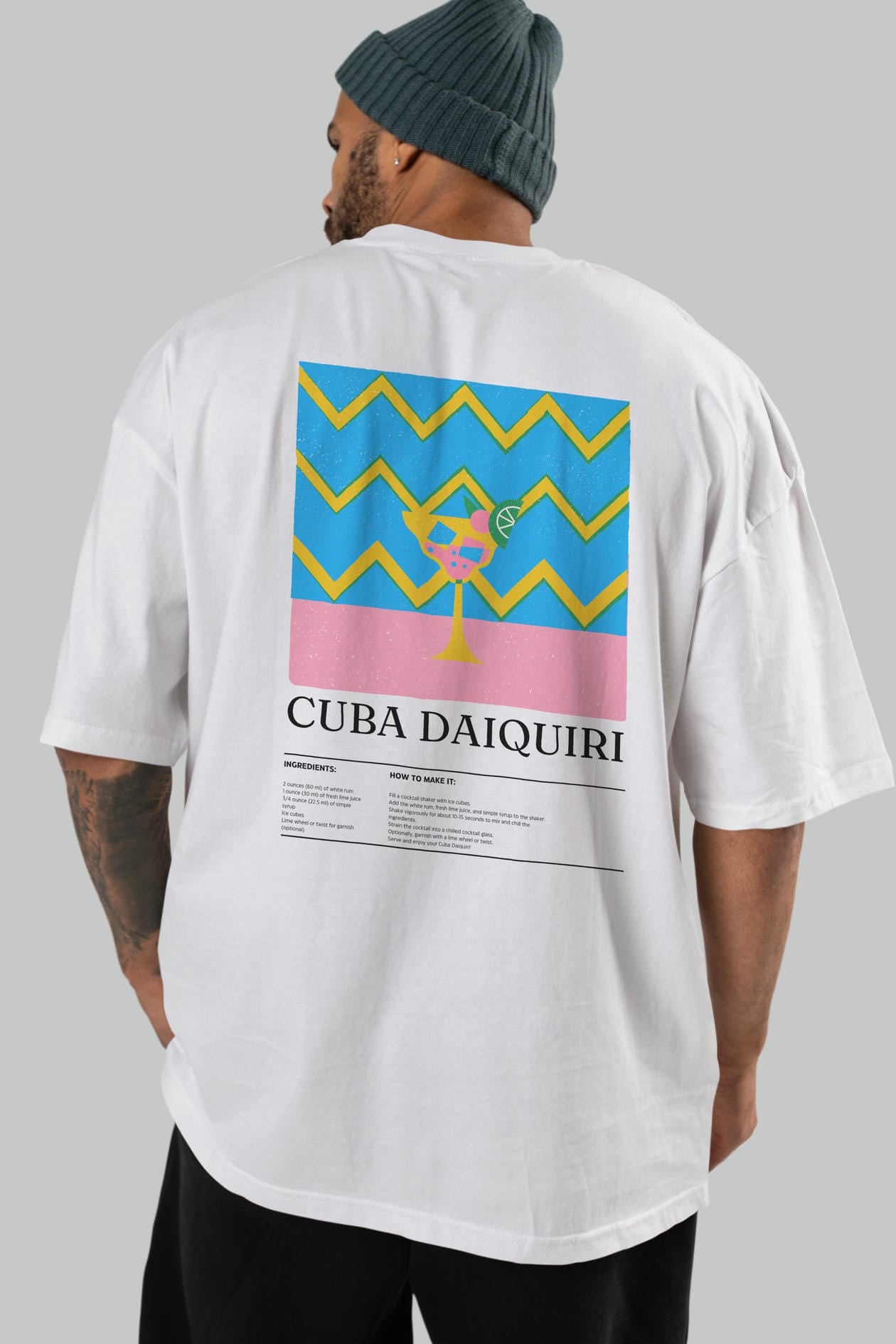 Cuba Daiquiri Kokteyl Serisi Arka Baskılı Oversize t-shirt Erkek Kadın %100 Pamuk Bisiklet Yaka tişort