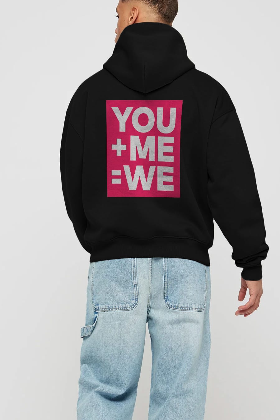 You Me We Yazılı Arka Baskılı Oversize Hoodie Kapüşonlu Sweatshirt Erkek Kadın Unisex
