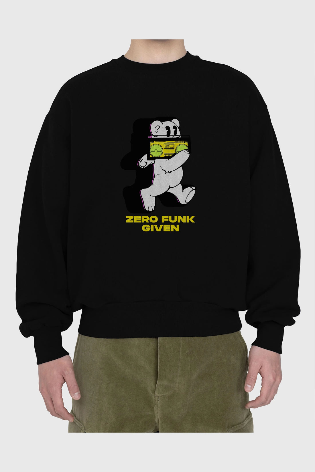 Zero Funk Given Bear Ön Baskılı Oversize Sweatshirt Erkek Kadın Unisex