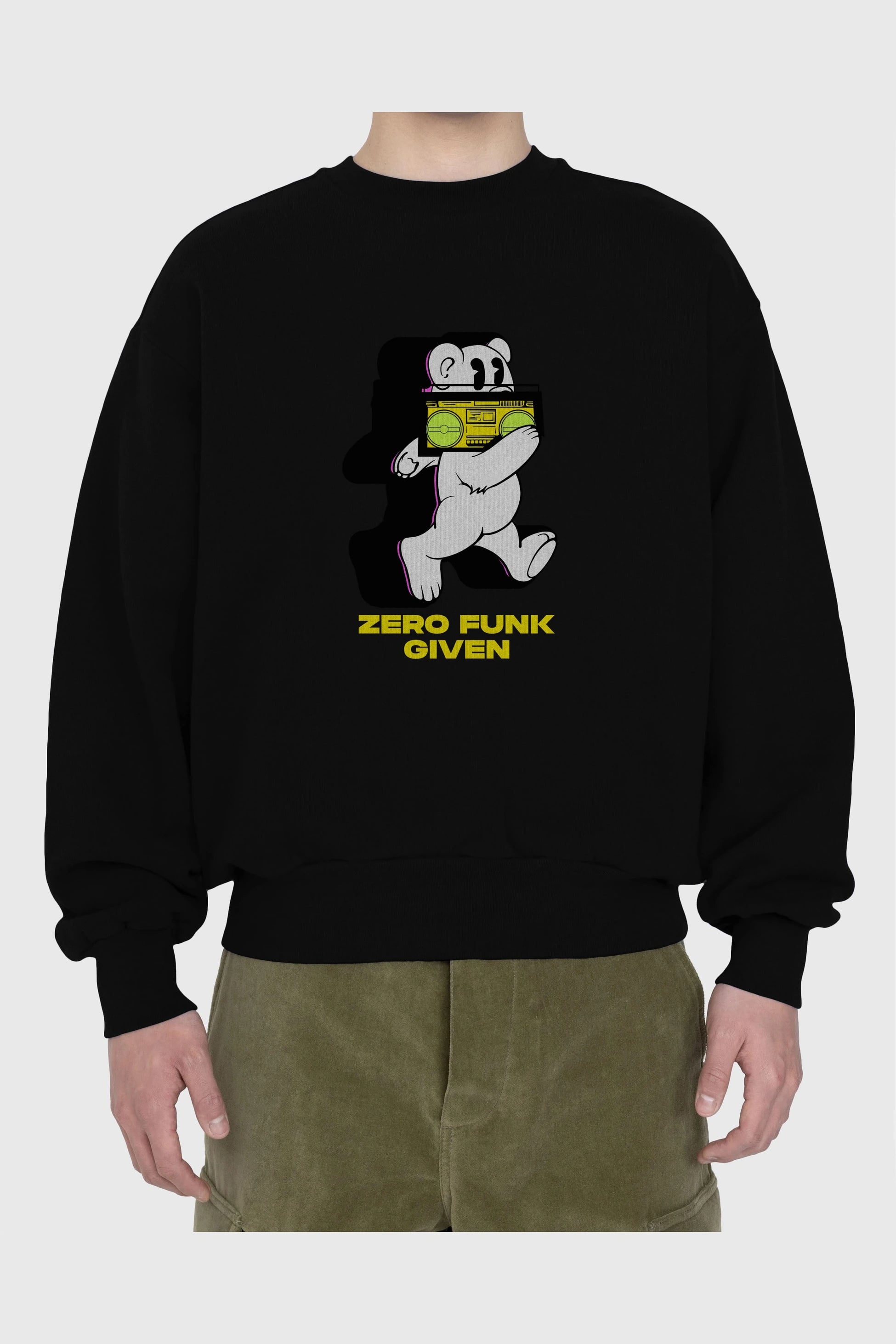 Zero Funk Given Bear Ön Baskılı Oversize Sweatshirt Erkek Kadın Unisex