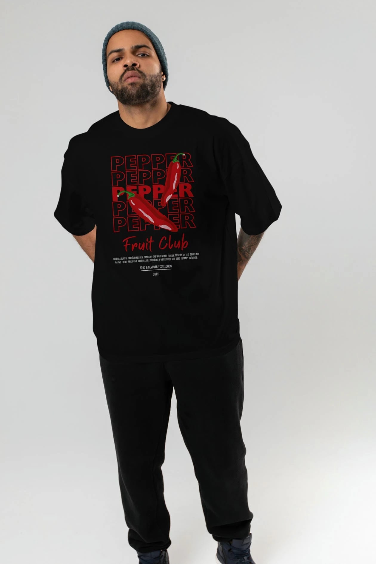 Pepper Ön Baskılı Oversize t-shirt Erkek Kadın Pamuk Bisiklet Yaka tişort