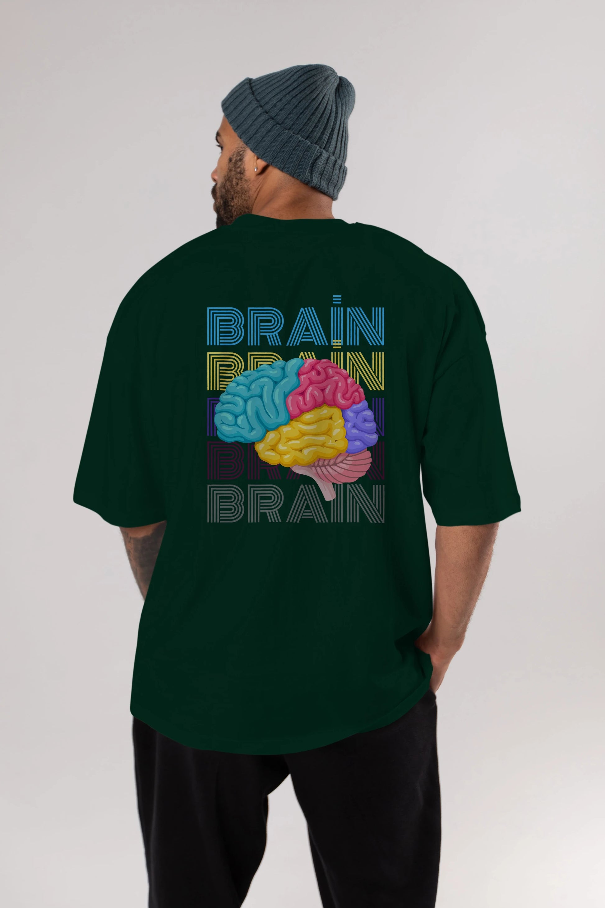 Brain Yazılı Arka Baskılı Oversize t-shirt Erkek Kadın Unisex