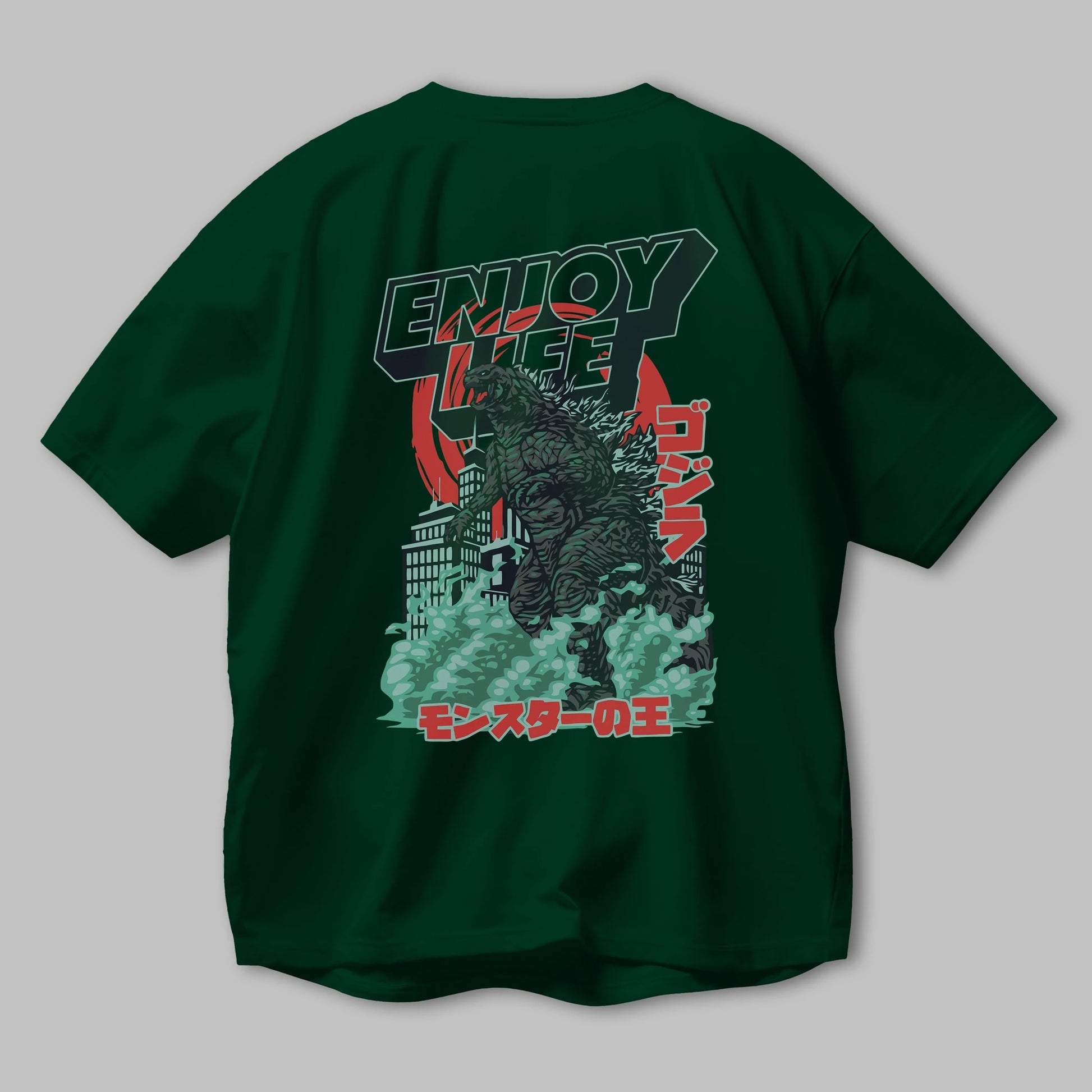 Godzilla Arka Baskılı Oversize t-shirt Erkek Kadın Unisex %100 Pamuk Bisiklet Yaka tişort