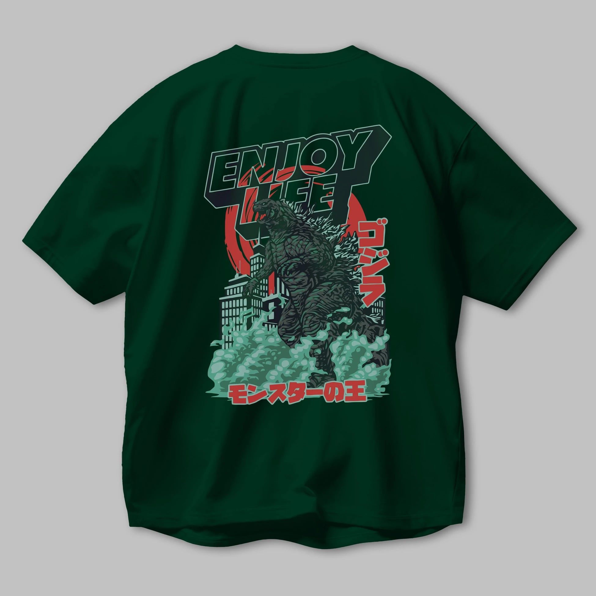 Godzilla Arka Baskılı Oversize t-shirt Erkek Kadın Unisex %100 Pamuk Bisiklet Yaka tişort