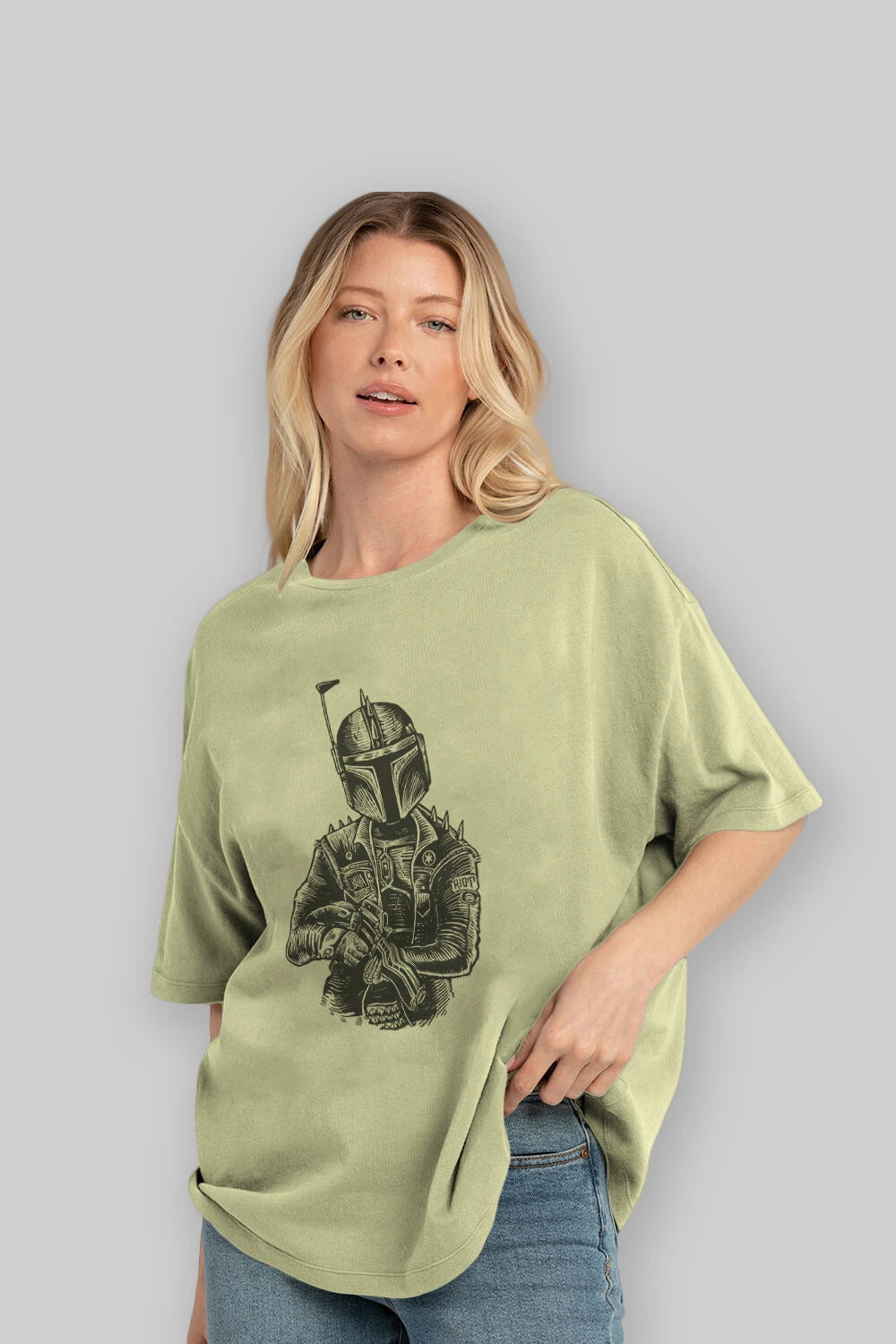 Boba Punk Ön Baskılı Oversize t-shirt Erkek Kadın Unisex %100 Pamuk tişort