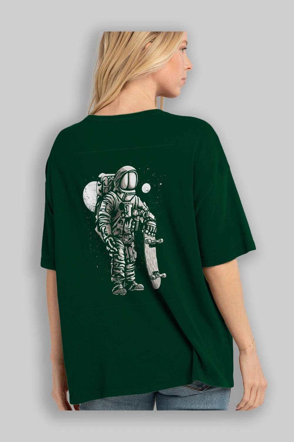 Astronaut Skater Arka Baskılı Oversize t-shirt Erkek Kadın Unisex %100 Pamuk